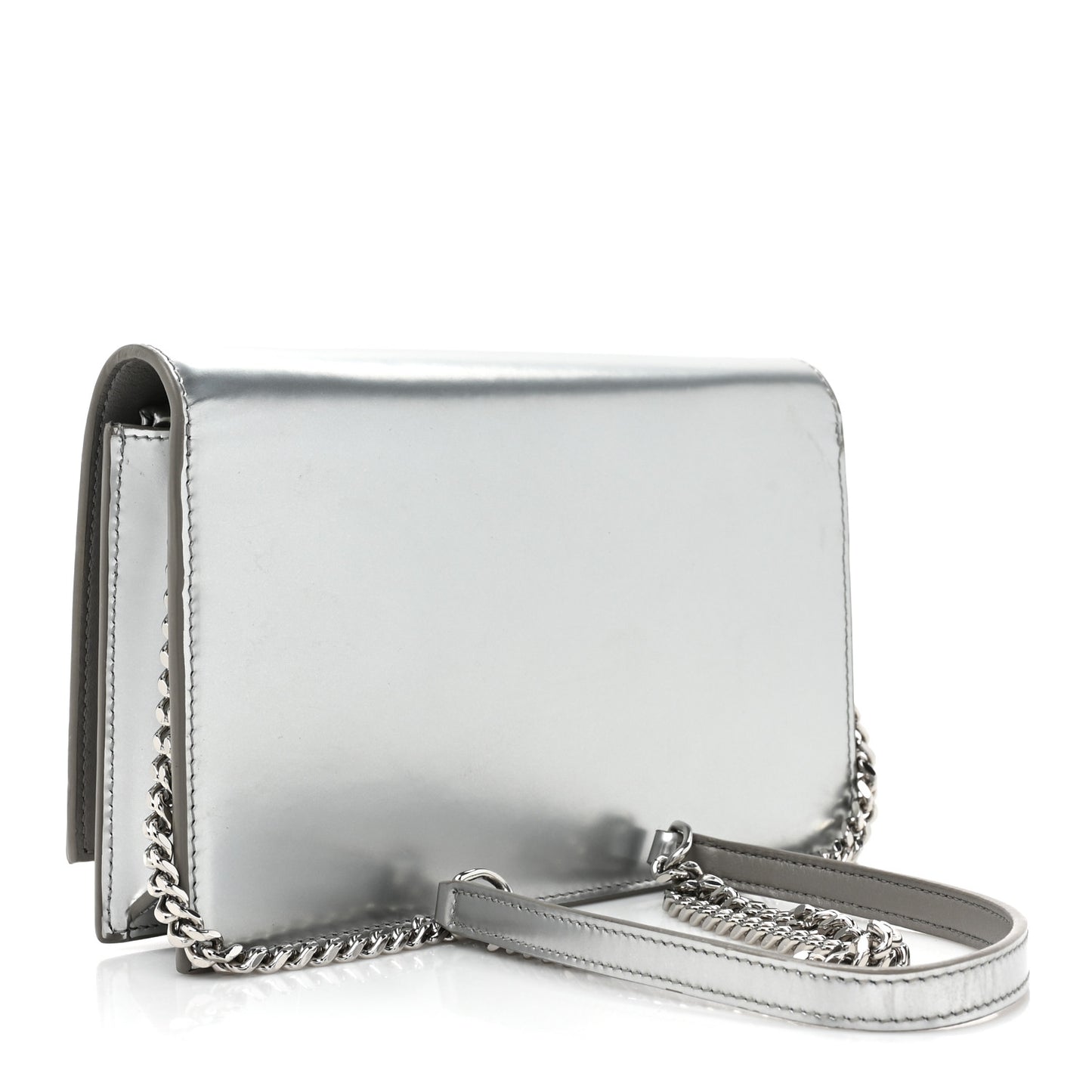 Metallic Calfskin Kate Monogram Tassel Chain Wallet Silver