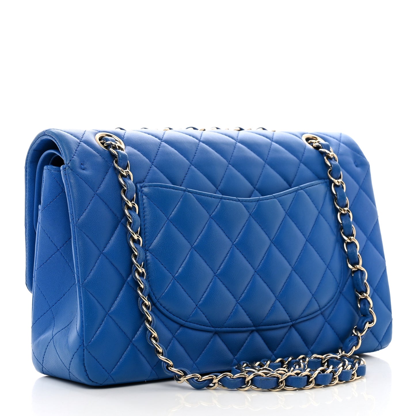 Lambskin Quilted Medium Double Flap Blue