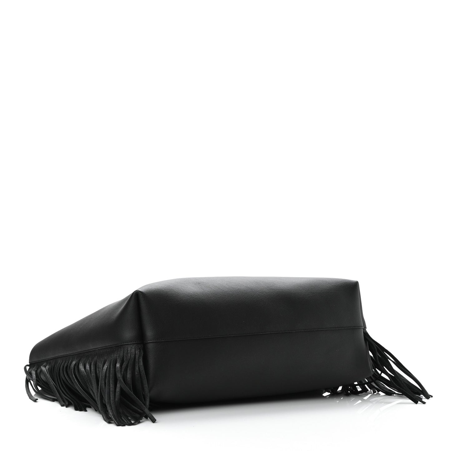 Calfskin Large Fringe Shopping Tote Black