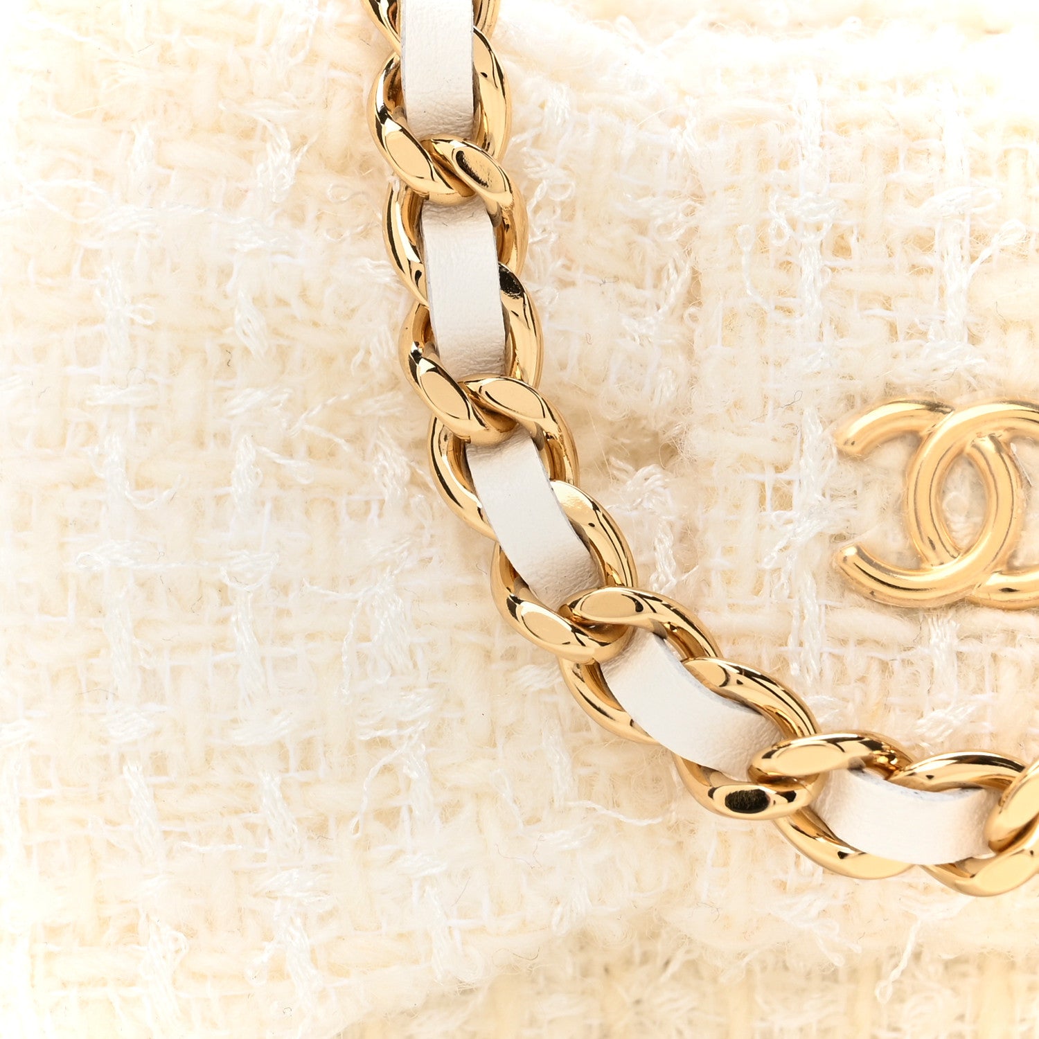 Chanel Tweed Quilted Bow Flap Card Holder On Chain White 8 of 11