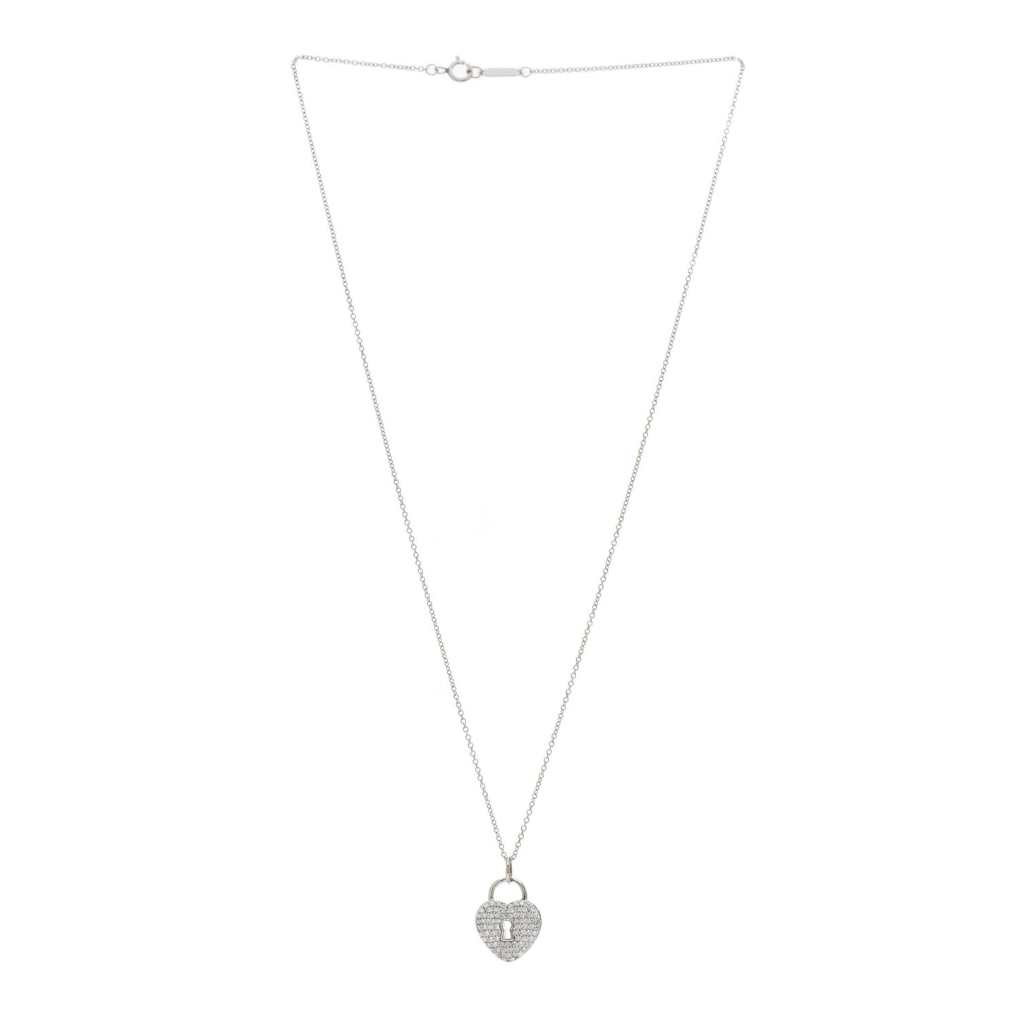Platinum Diamond Small Heart Lock Pendant Necklace