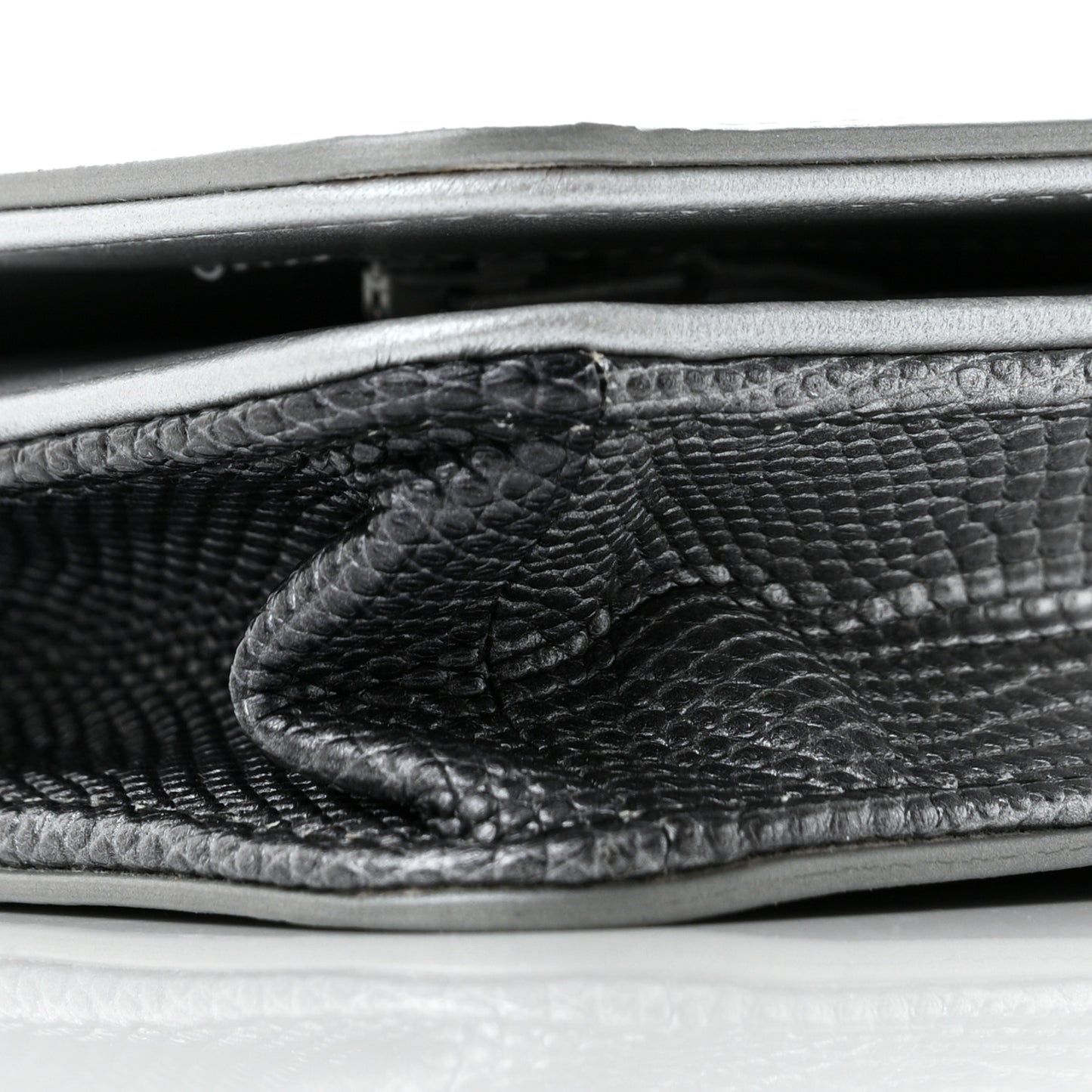 Lizard Calfskin Boy Wallet on Chain WOC Black Silver