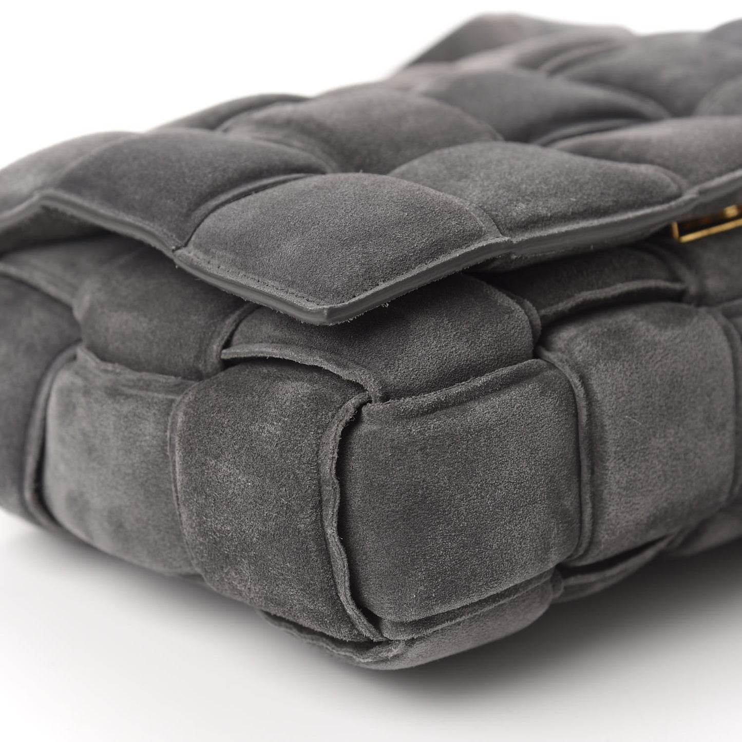 Suede Maxi Intrecciato Padded Cassette Crossbody Bag Graphite
