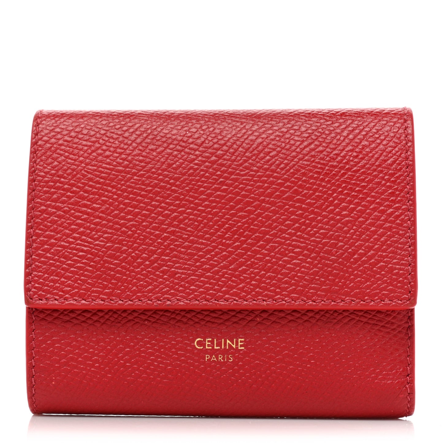 Grained Calfskin Small Multifunction Folded Wallet Red
