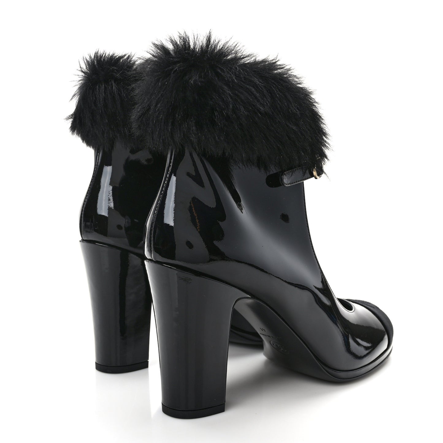 Patent Shearling Lambskin Cap Toe Mary Jane Pumps 41 Black