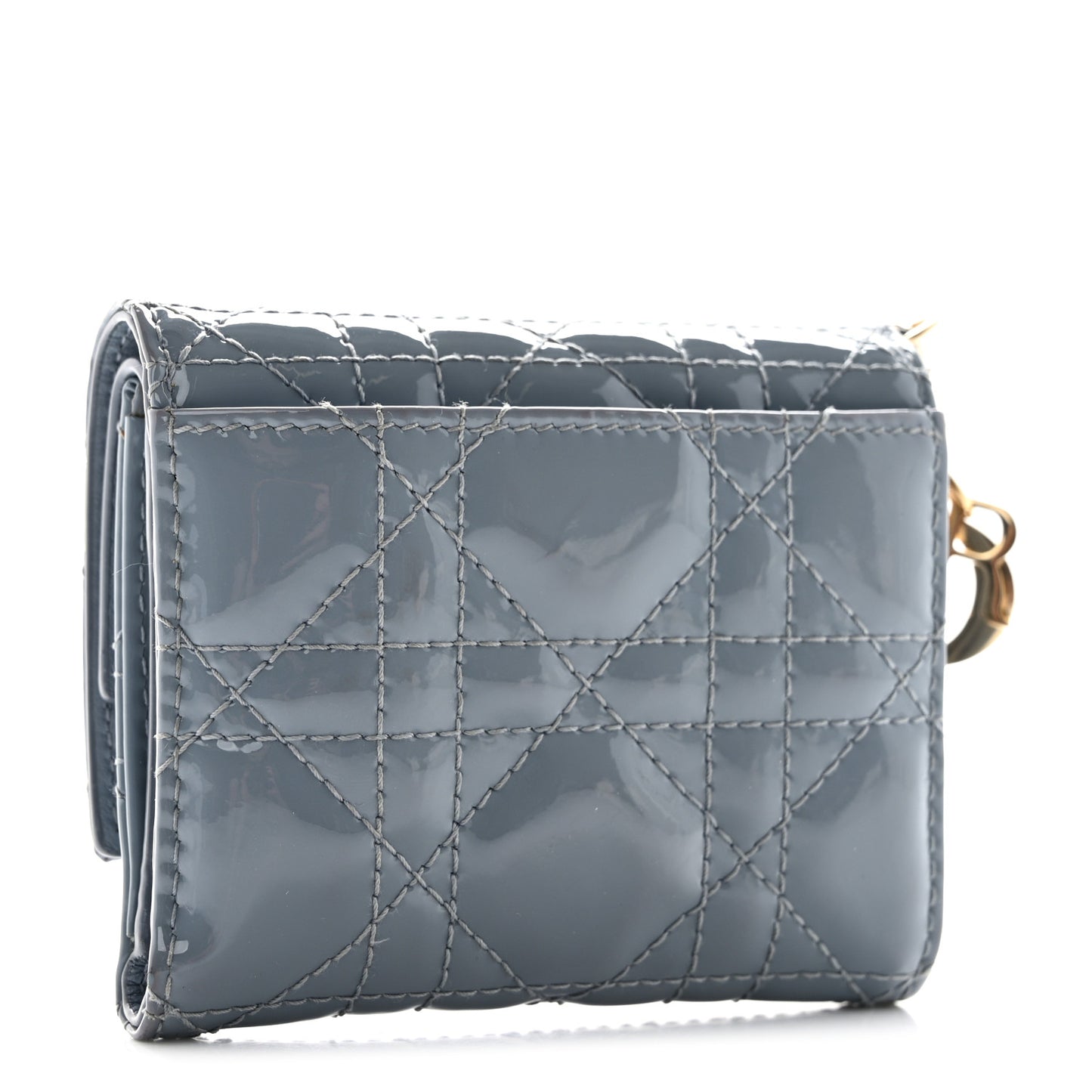 Patent Cannage Lady Dior Lotus Wallet Light Blue