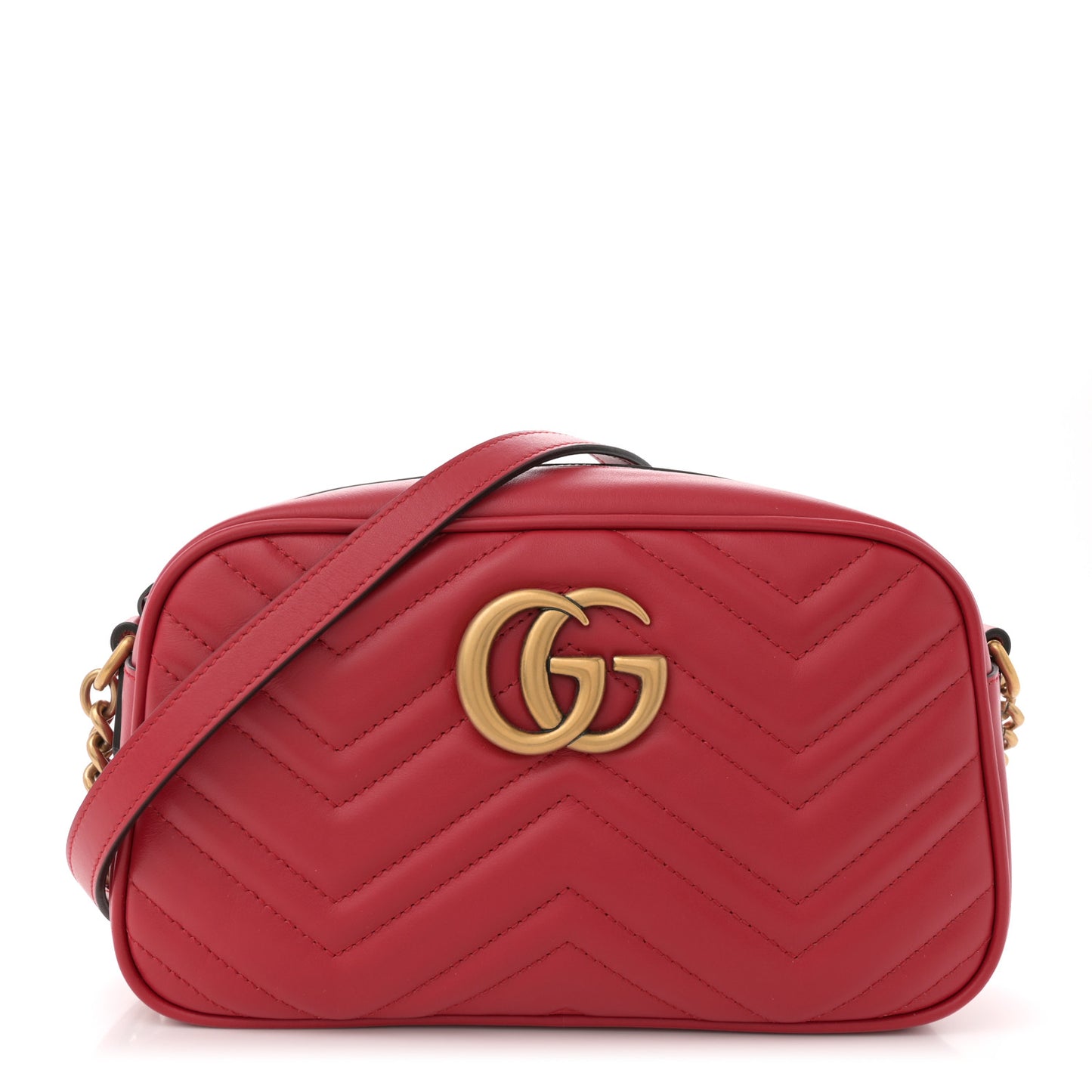 Calfskin Matelasse Small GG Marmont Chain Shoulder Bag Hibiscus Red