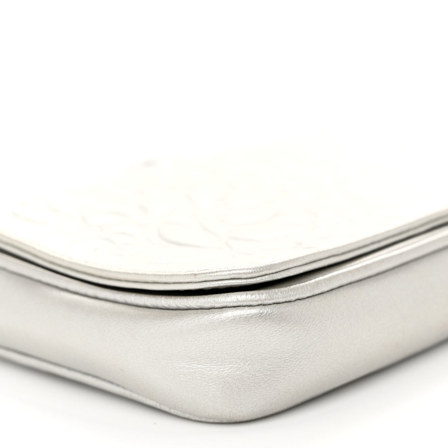 Metallic Lambskin Camellia Single Flap Silver