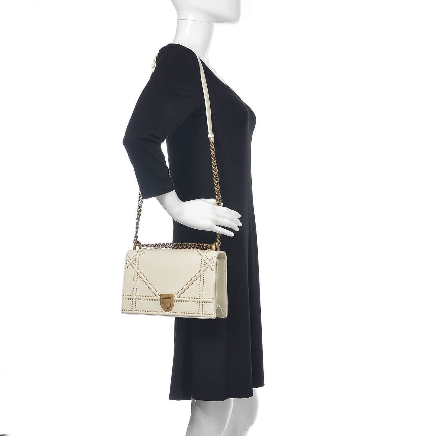 Lambskin Studded Medium Diorama Flap Bag Latte