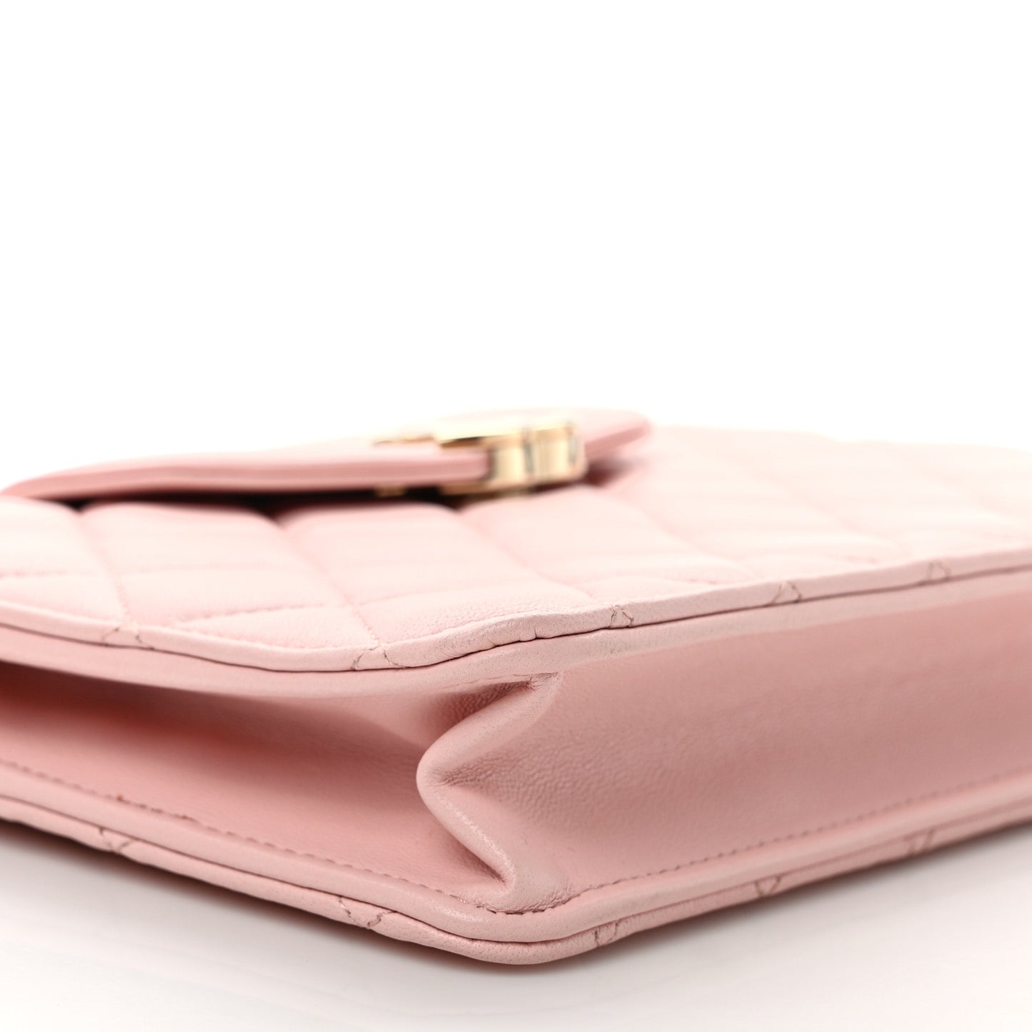 Lambskin Quilted CC Pouch Wristlet Pink