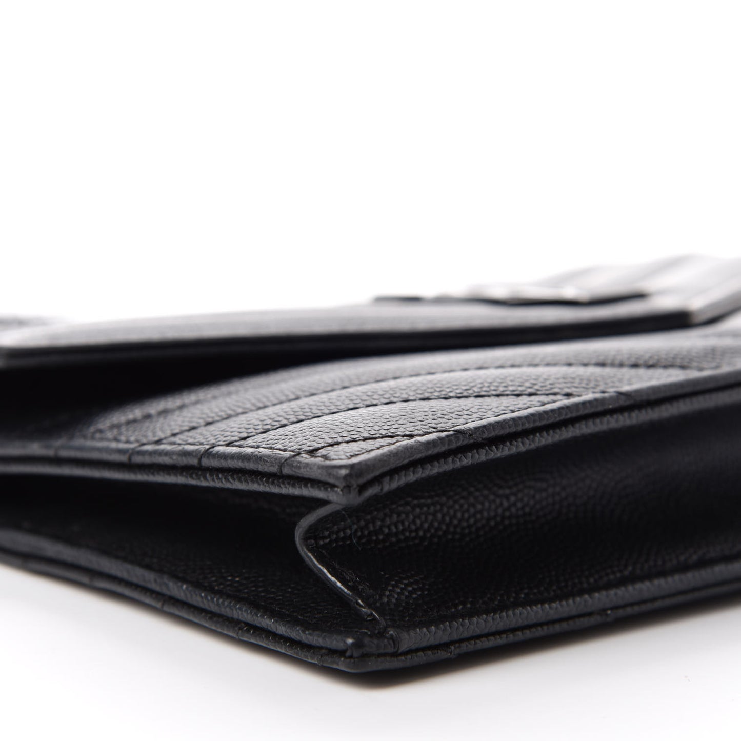 Grain De Poudre Matelasse Chevron Monogram Envelope Chain Wallet Black