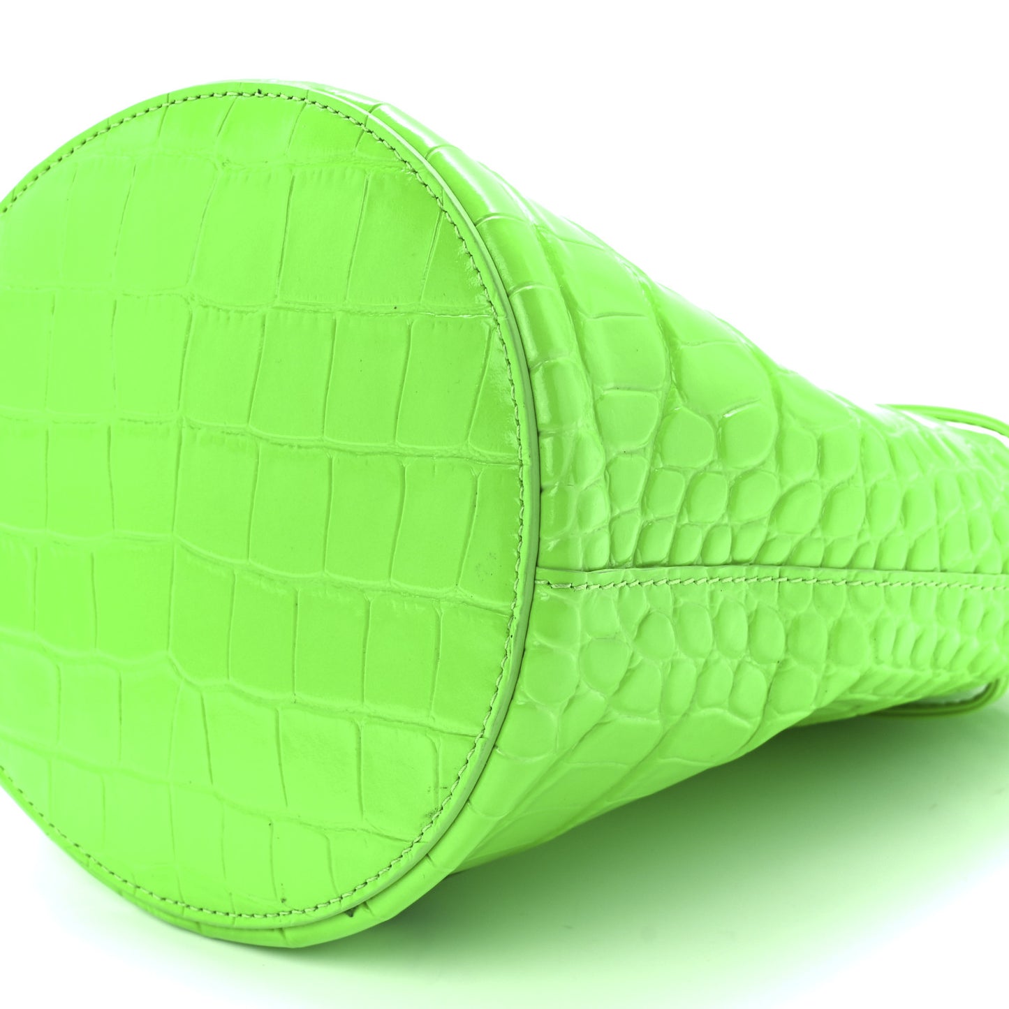 Shiny Calfskin Logo Crocodile Embossed XS Everyday Drawstring Bucket Bag Fluo Green