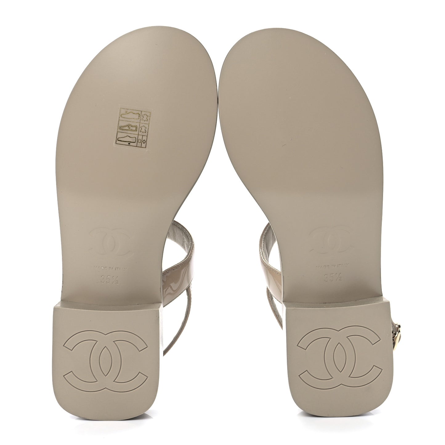 Lambskin Patent Chain CC Logo Thong Sandals 35.5 Beige