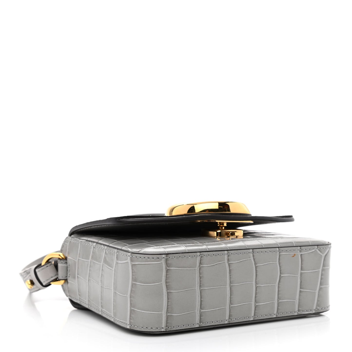 Crocodile Embossed Calfskin Mini C Double Carry Stormy Grey