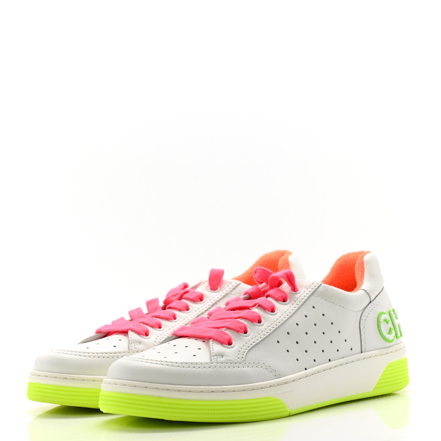 Calfskin Womens Logo Sneakers 40.5 White Multicolor