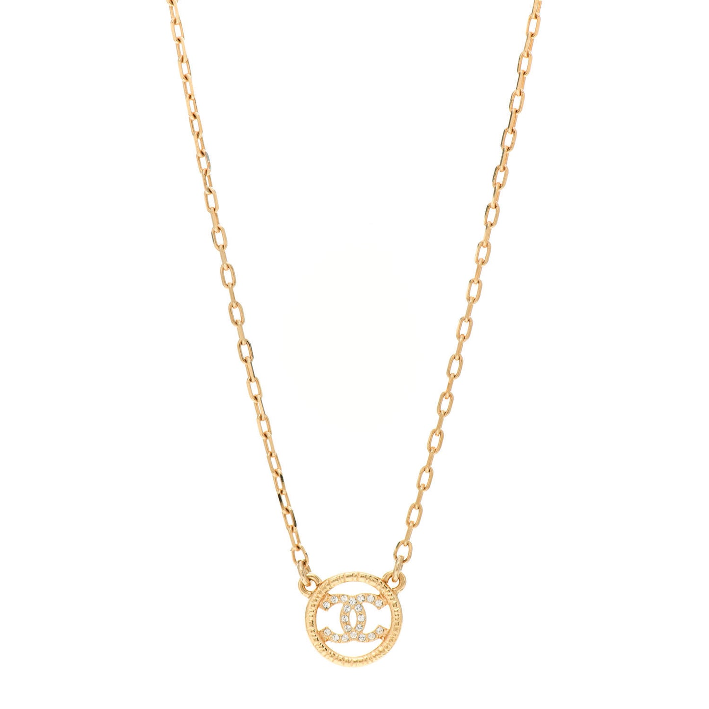 Crystal Metal CC Round Pendant Necklace Gold