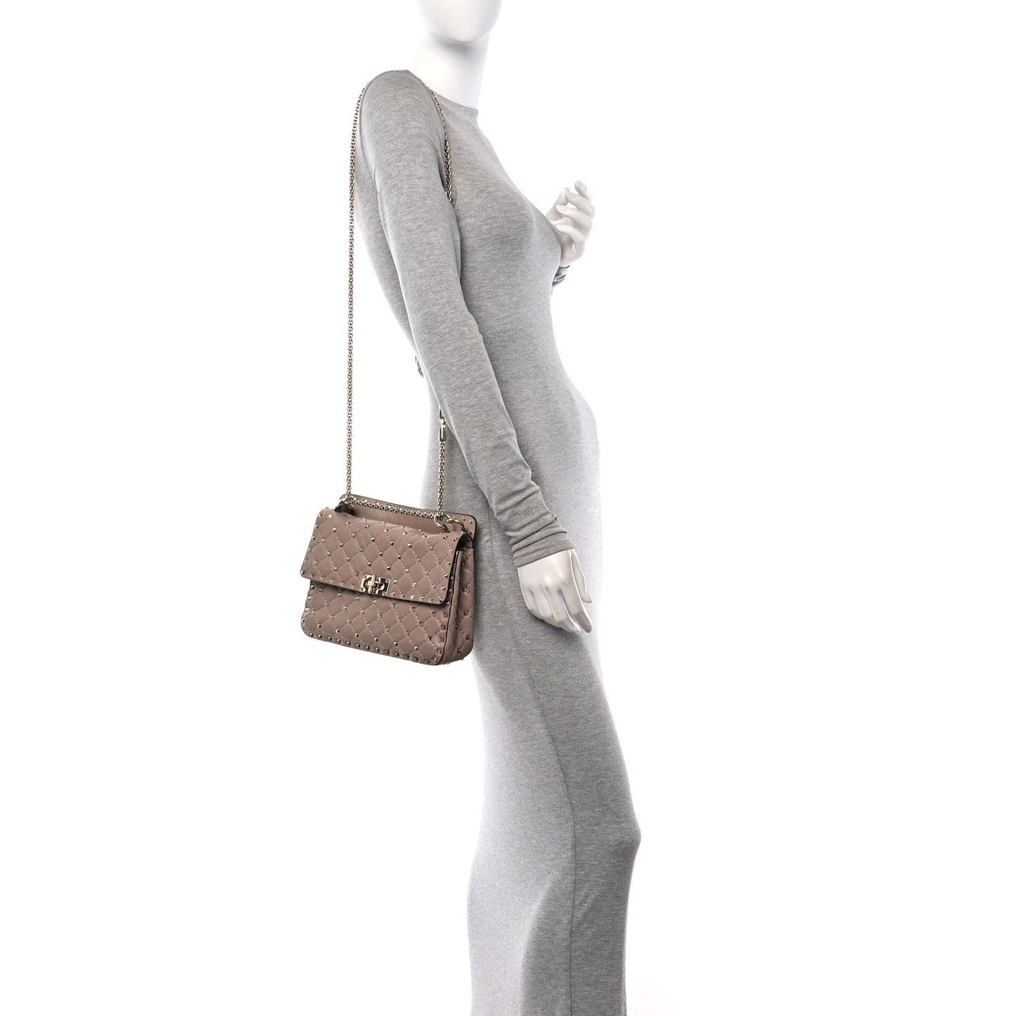 Lambskin Medium Rockstud Spike Shoulder Bag Poudre