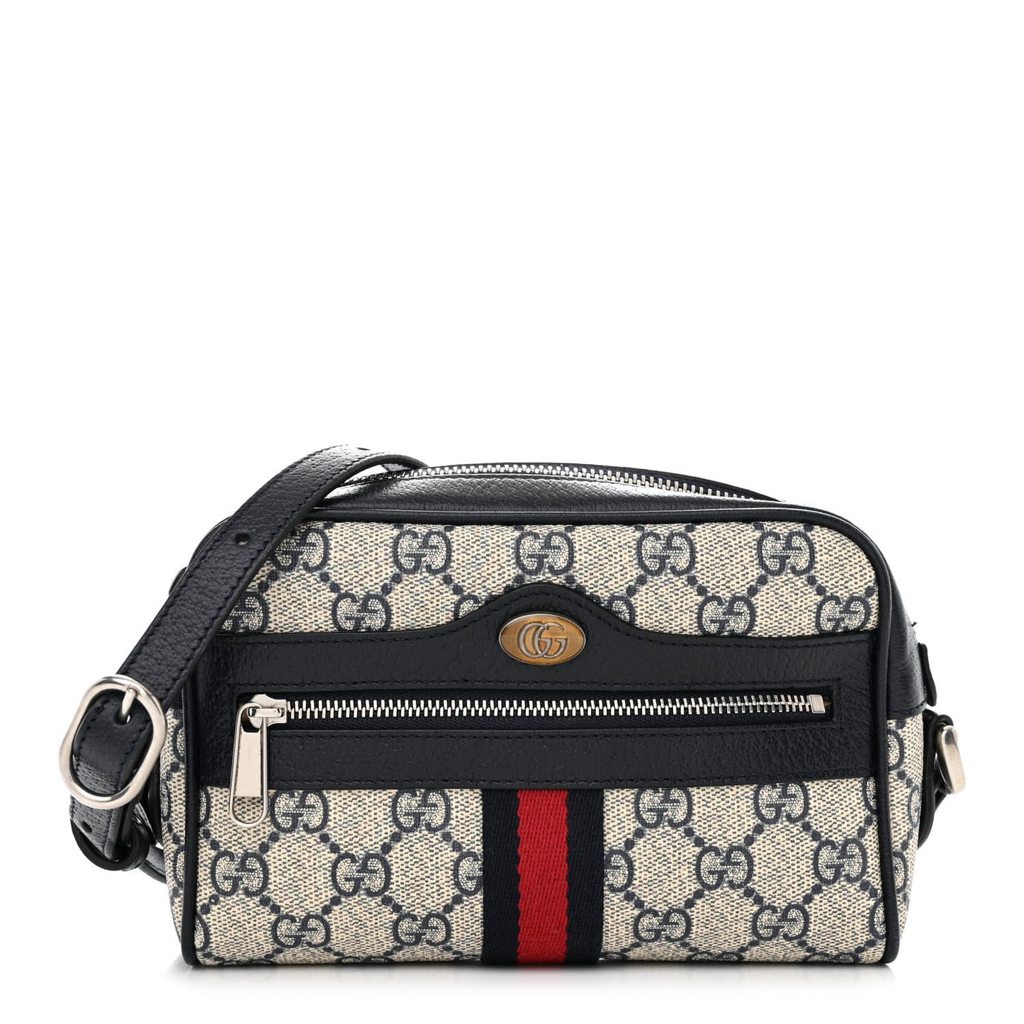 GG Supreme Monogram Textured Dollar Calfskin Web Mini Ophidia Shoulder Bag Beige Blue