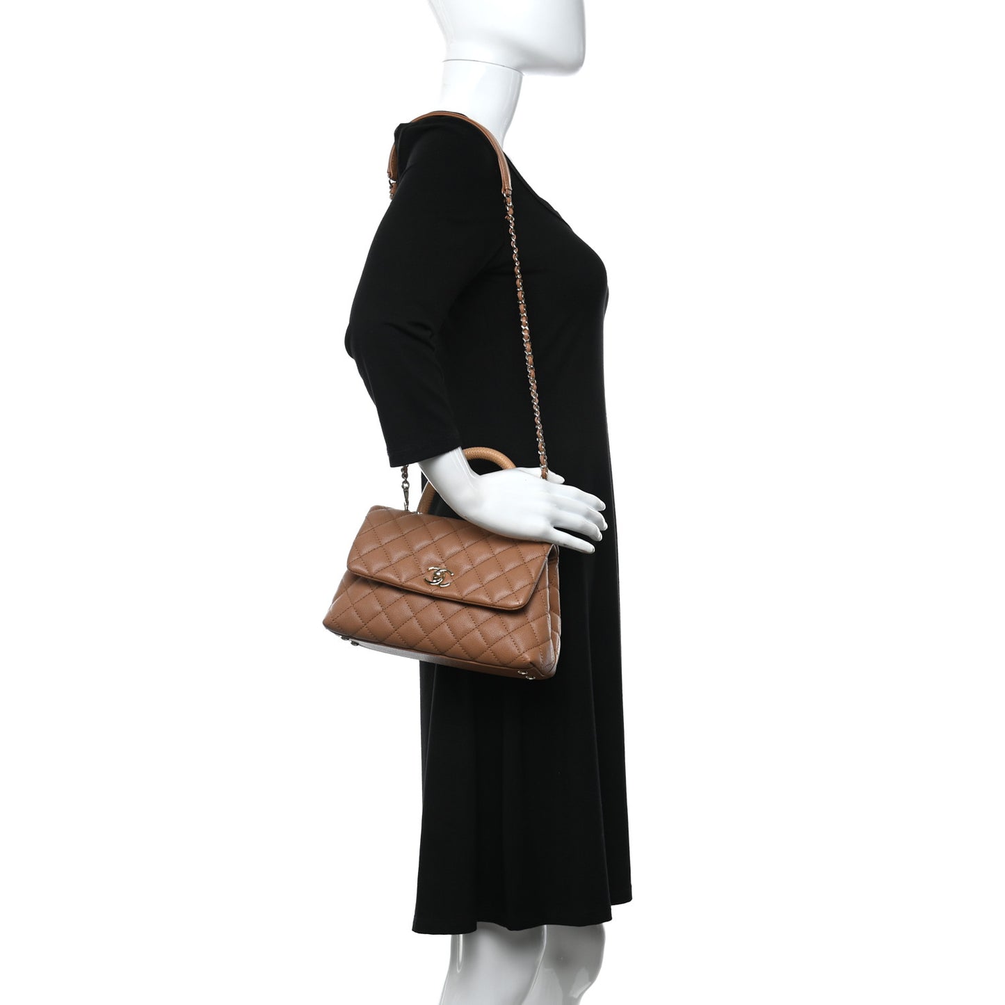 Caviar Quilted Lizard Embossed Mini Coco Handle Flap Brown