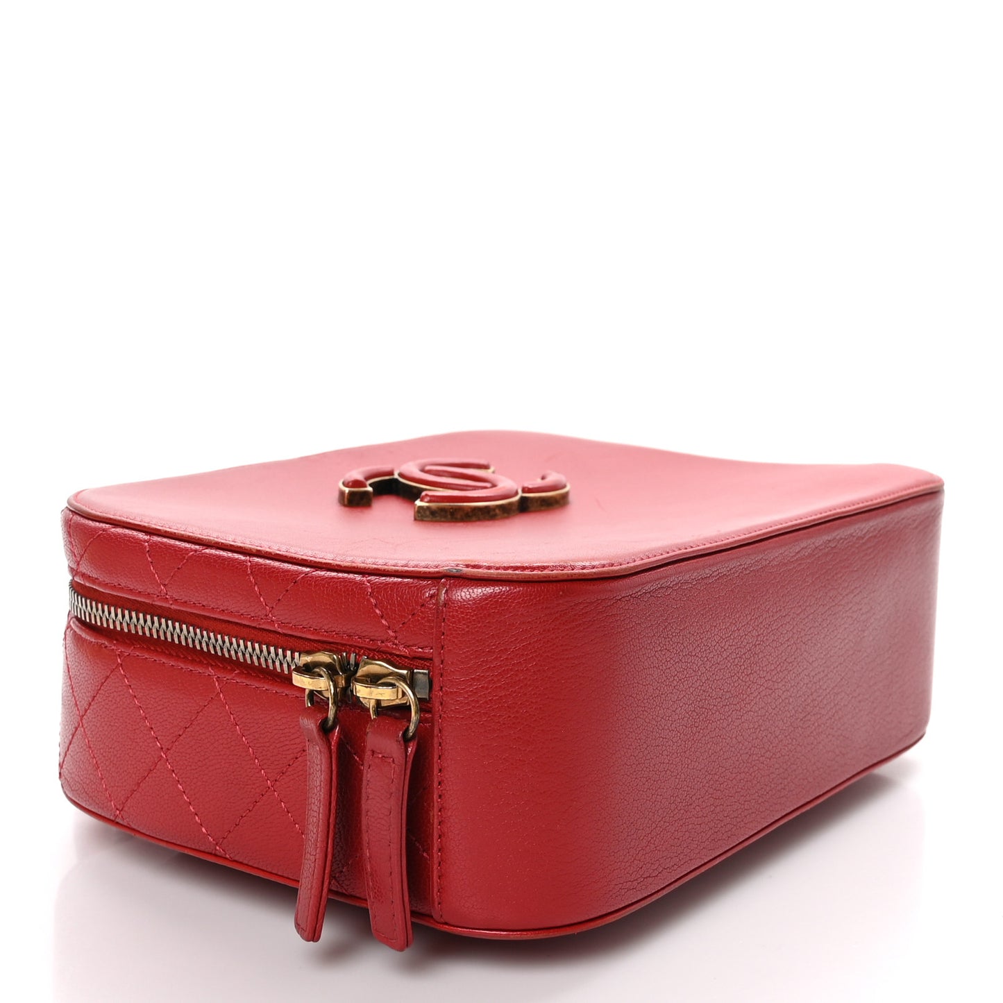 Shiny Calfskin Goatskin Quilted Small Coco Curve Vanity Red