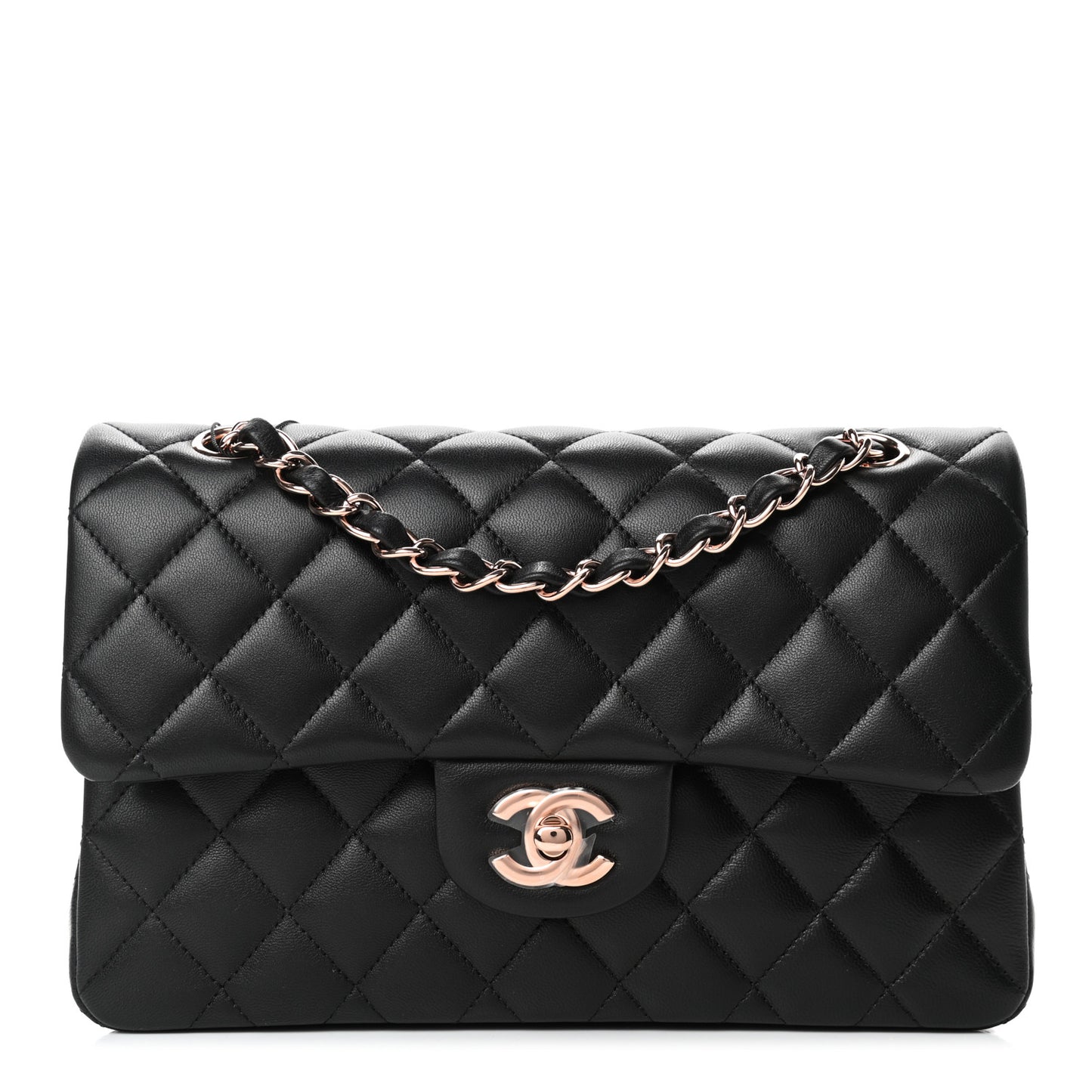Lambskin Quilted Small Double Flap Black