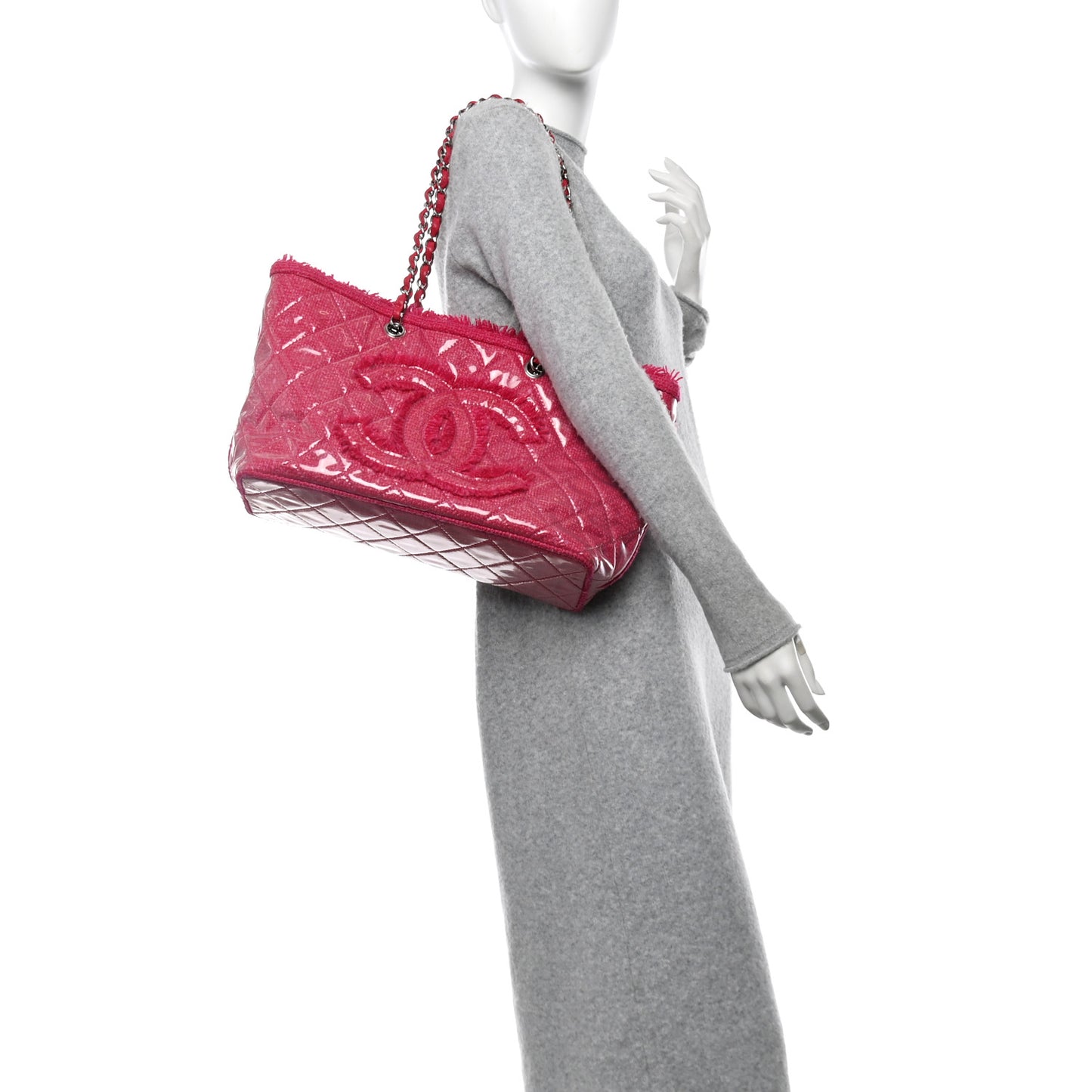 Vinyl Quilted Funny Tweed Tote Fuchsia