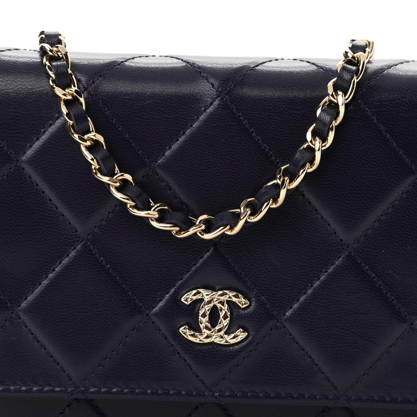 Lambskin Quilted Wallet On Chain WOC Purple