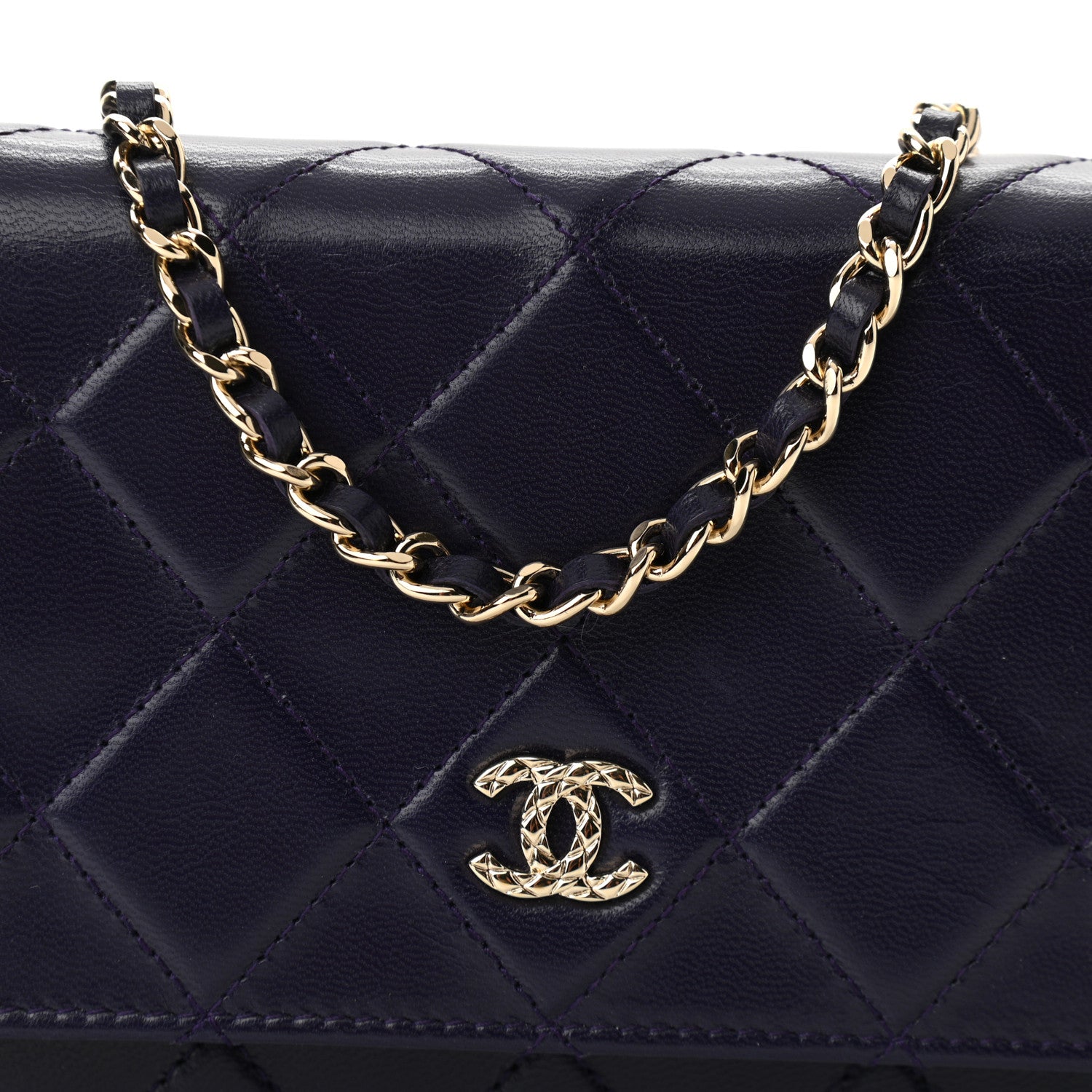 Chanel Lambskin Quilted Wallet On Chain WOC Purple 10 of 13