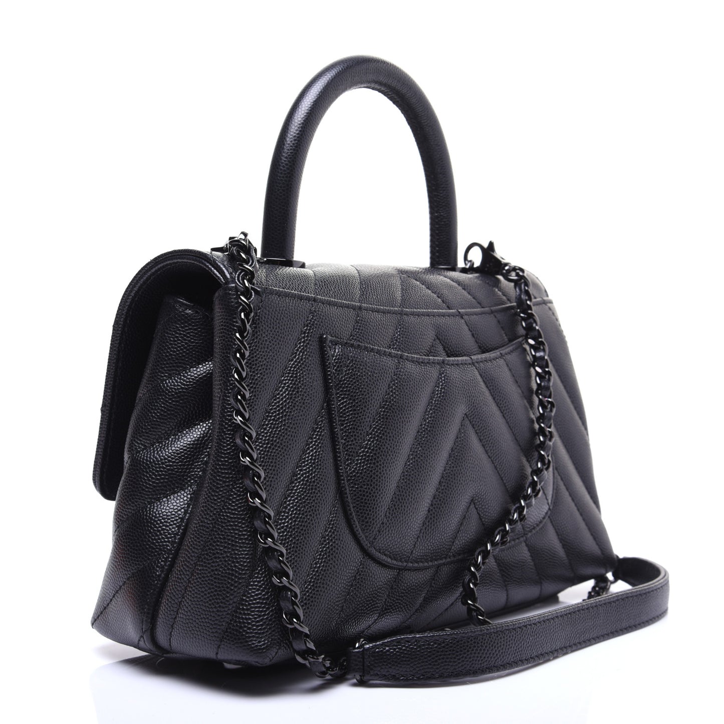 Caviar Chevron Quilted Mini Coco Handle Flap So Black