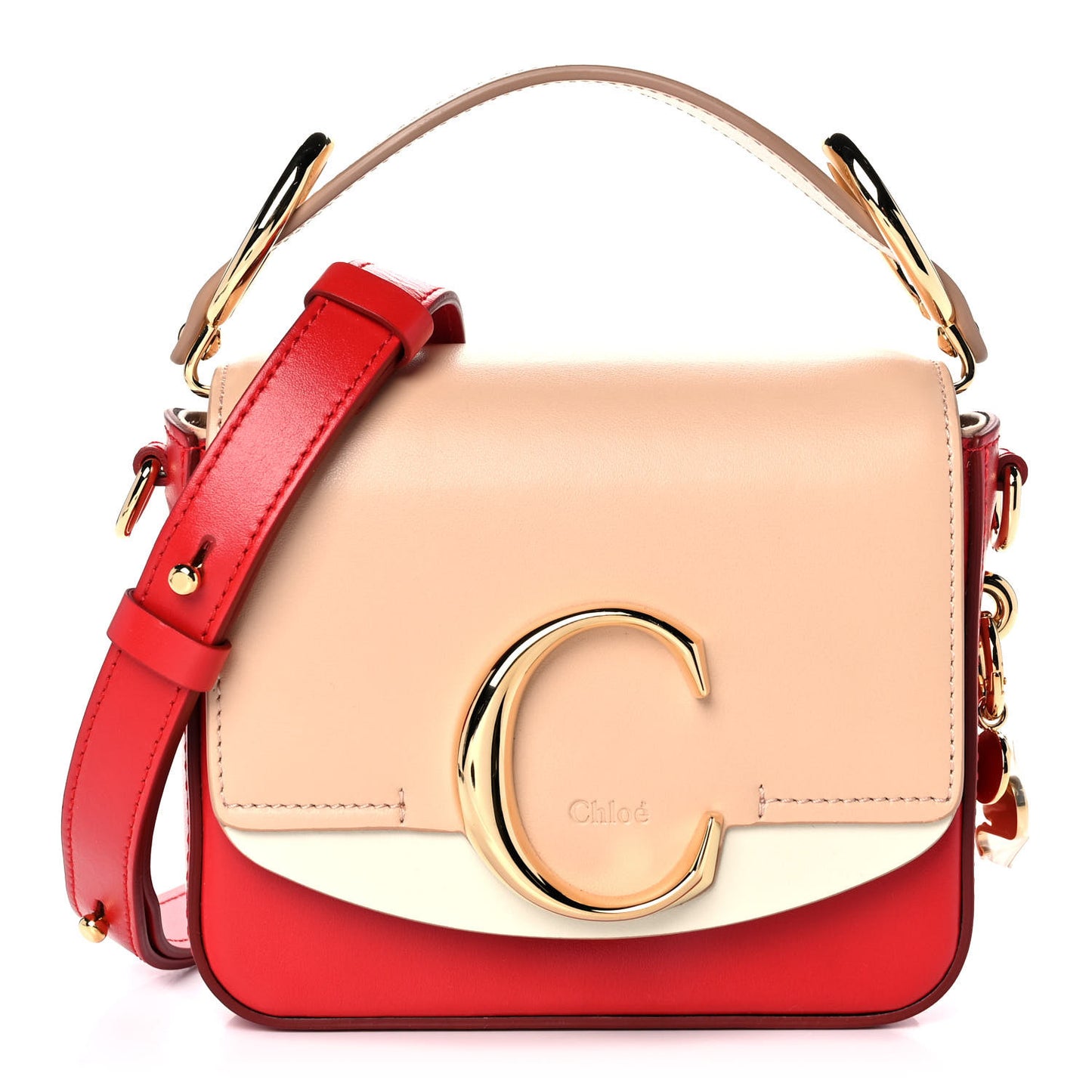 Shiny Calfskin Goatskin Mini C Double Carry Red Pink