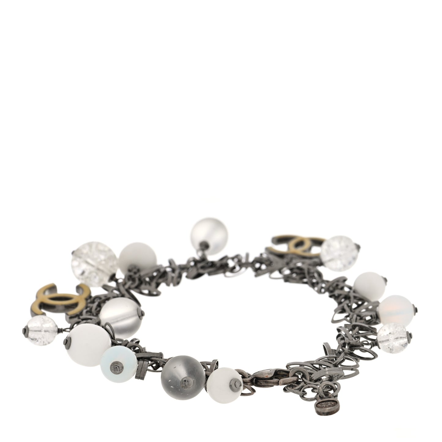 Metal Crystal CC Bead Charm Bracelet Ruthenium Gold White