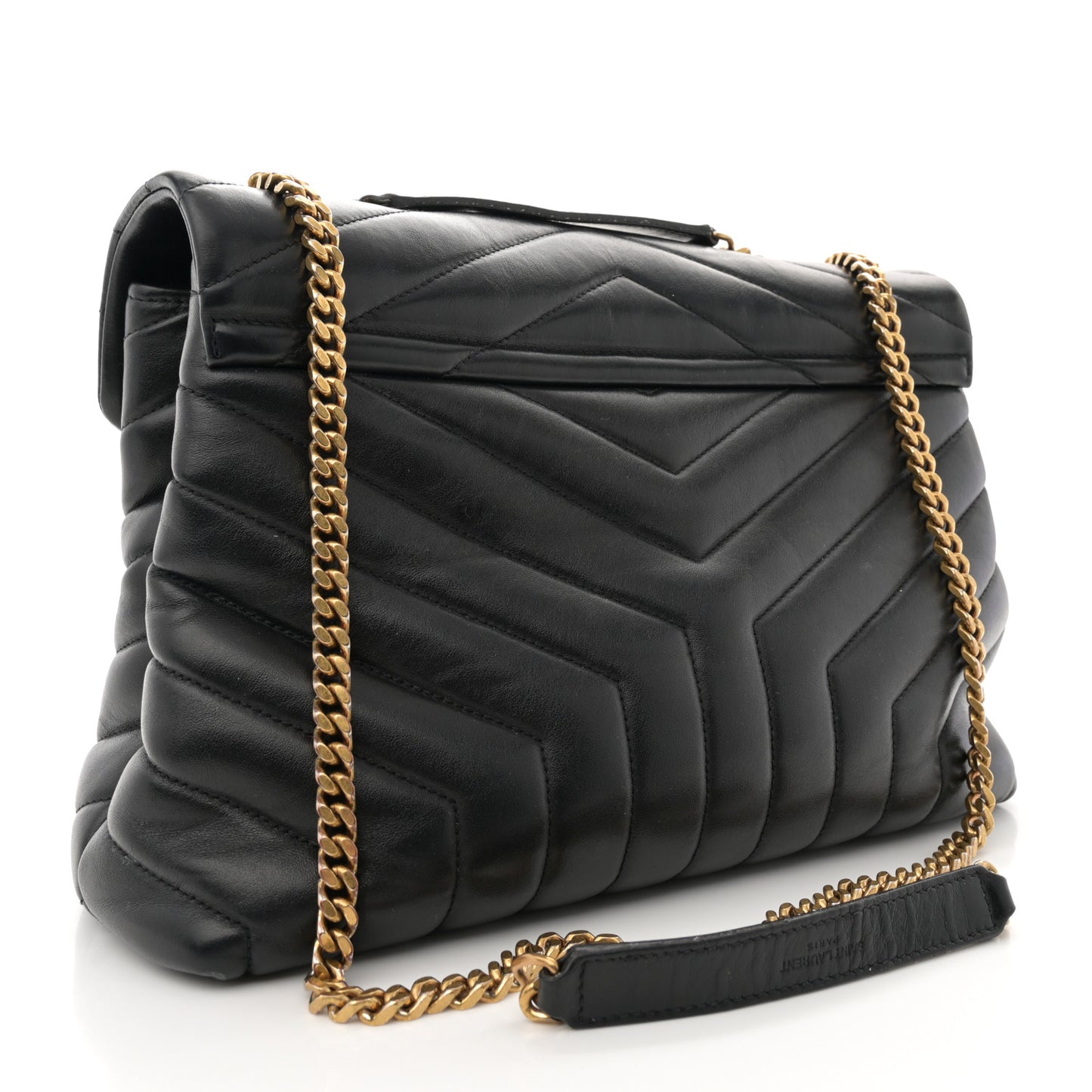 Calfskin Y Quilted Monogram Medium Loulou Chain Satchel Black