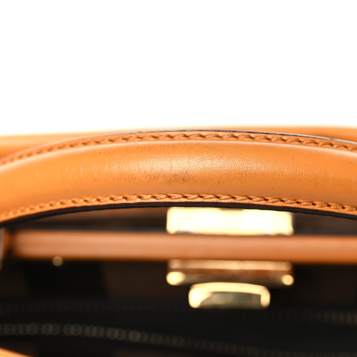 Vitello Morgan Shiny Nappa Medium Peekaboo Iconic Satchel Giallo Syrup Tobacco Black
