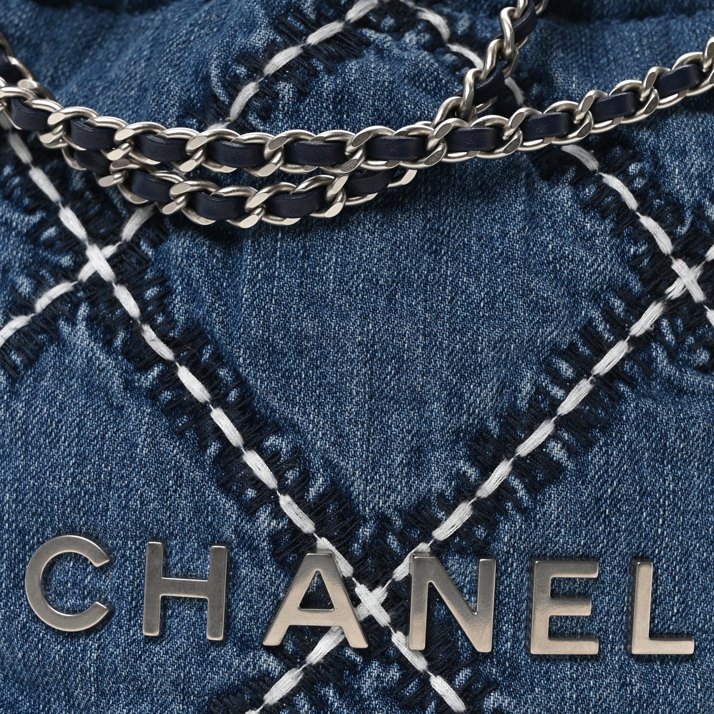 Denim Stitched Quilted Mini Chanel 22 Blue