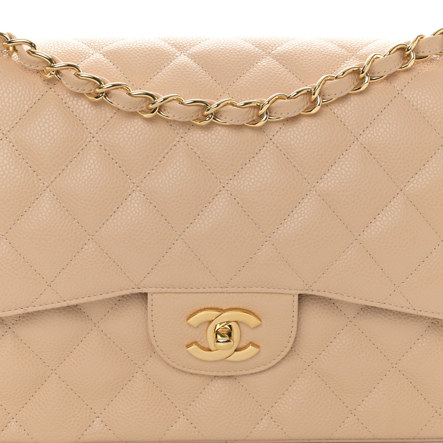 Caviar Quilted Jumbo Double Flap Beige Clair