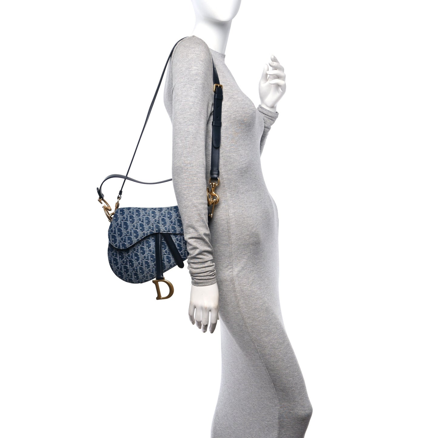 Denim Oblique Jacquard Saddle Bag With Strap Blue
