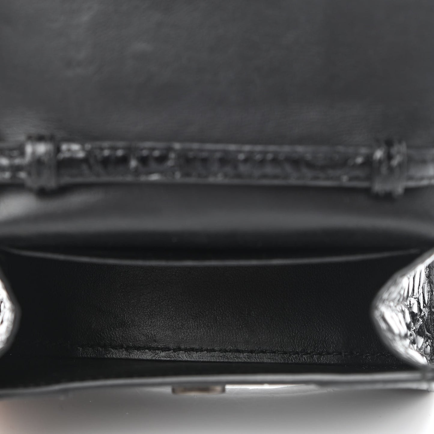 Shiny Calfskin Monochrome Crocodile Embossed Hourglass Top Handle Bag Mini Black