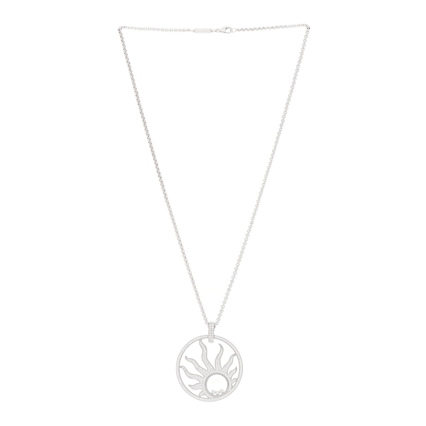 18K White Gold Diamond Happy Diamonds Pave Happy Sun Pendant Necklace