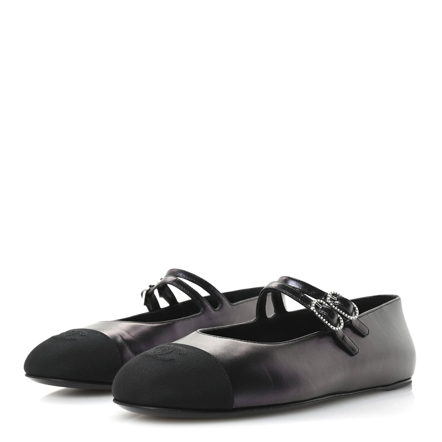 Lambskin Grosgrain Mary Jane Flats 39.5 Black