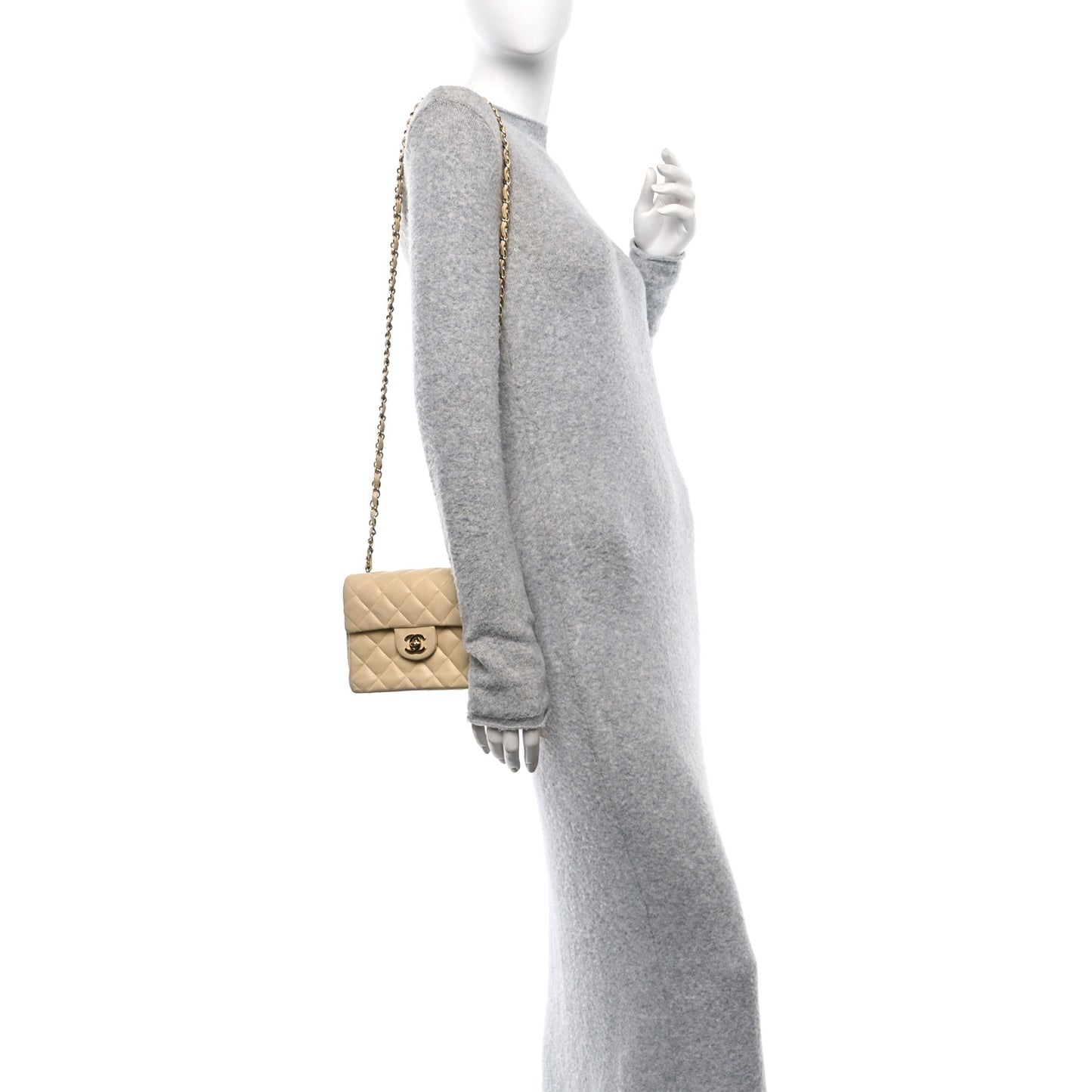 Lambskin Quilted Mini Square Flap Beige