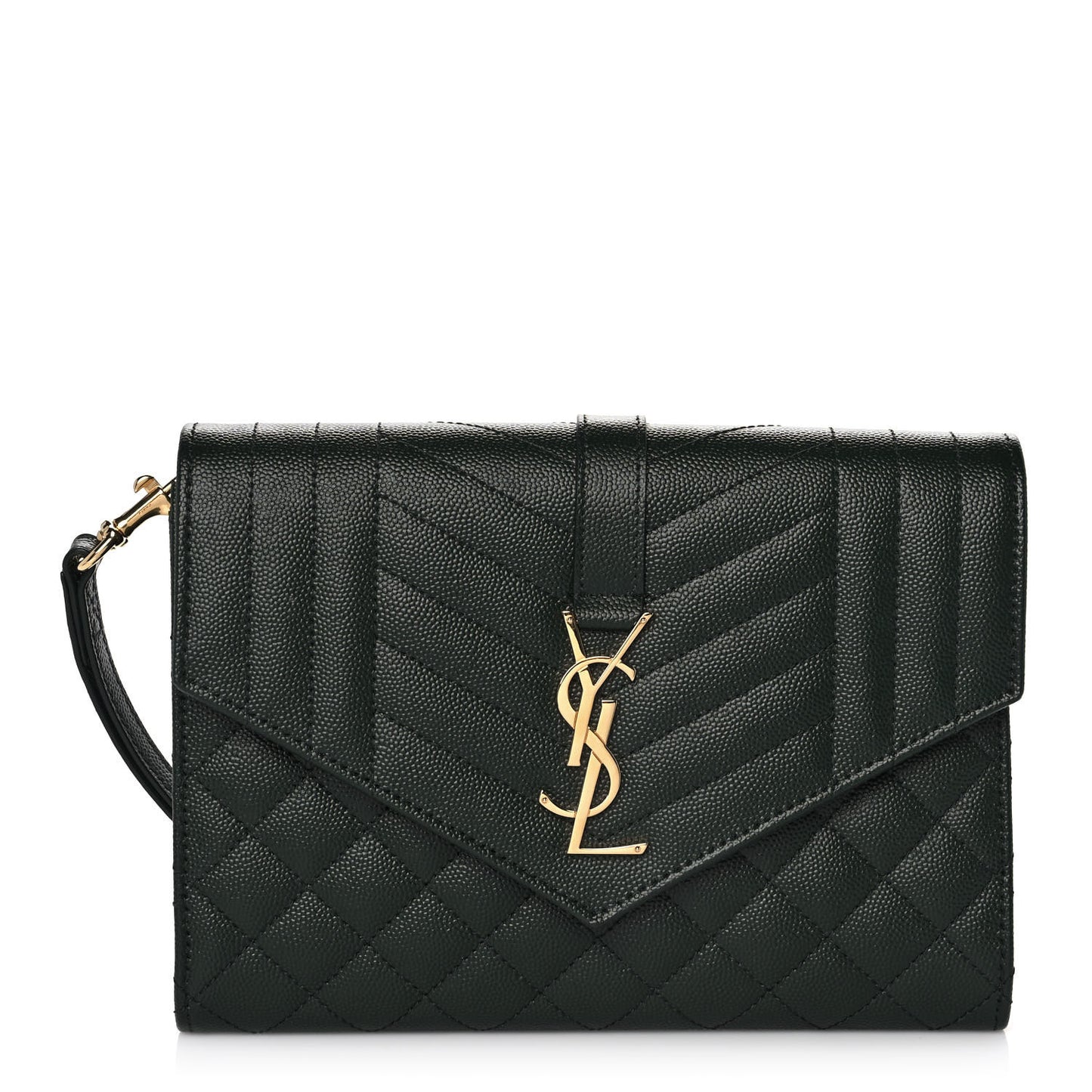 Grain De Poudre Textured Mixed Matelasse Triquilt Monogram Clutch Vert Fonce