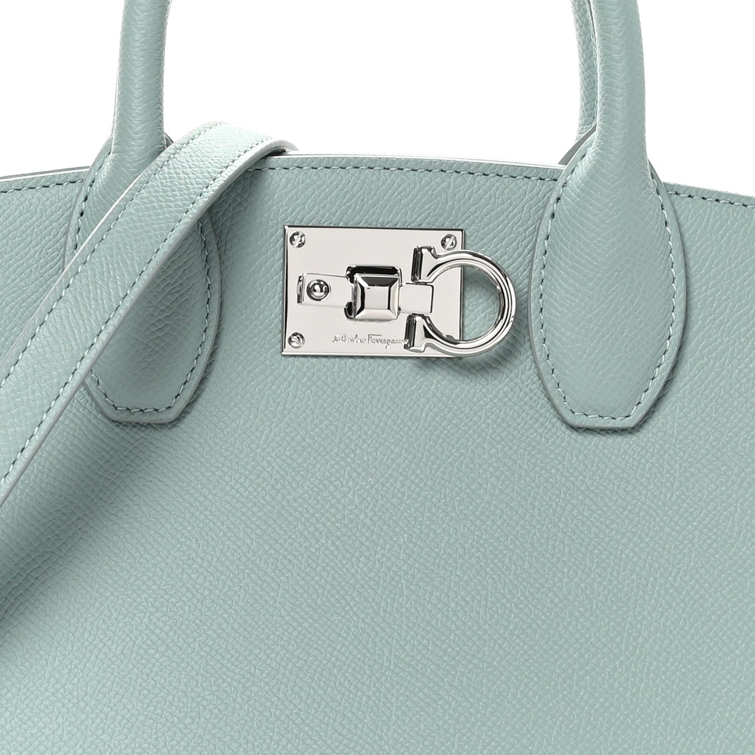 Salvatore Ferragamo Hammered Calfskin Small The Studio Box Bag Aqua Green 7 of 10