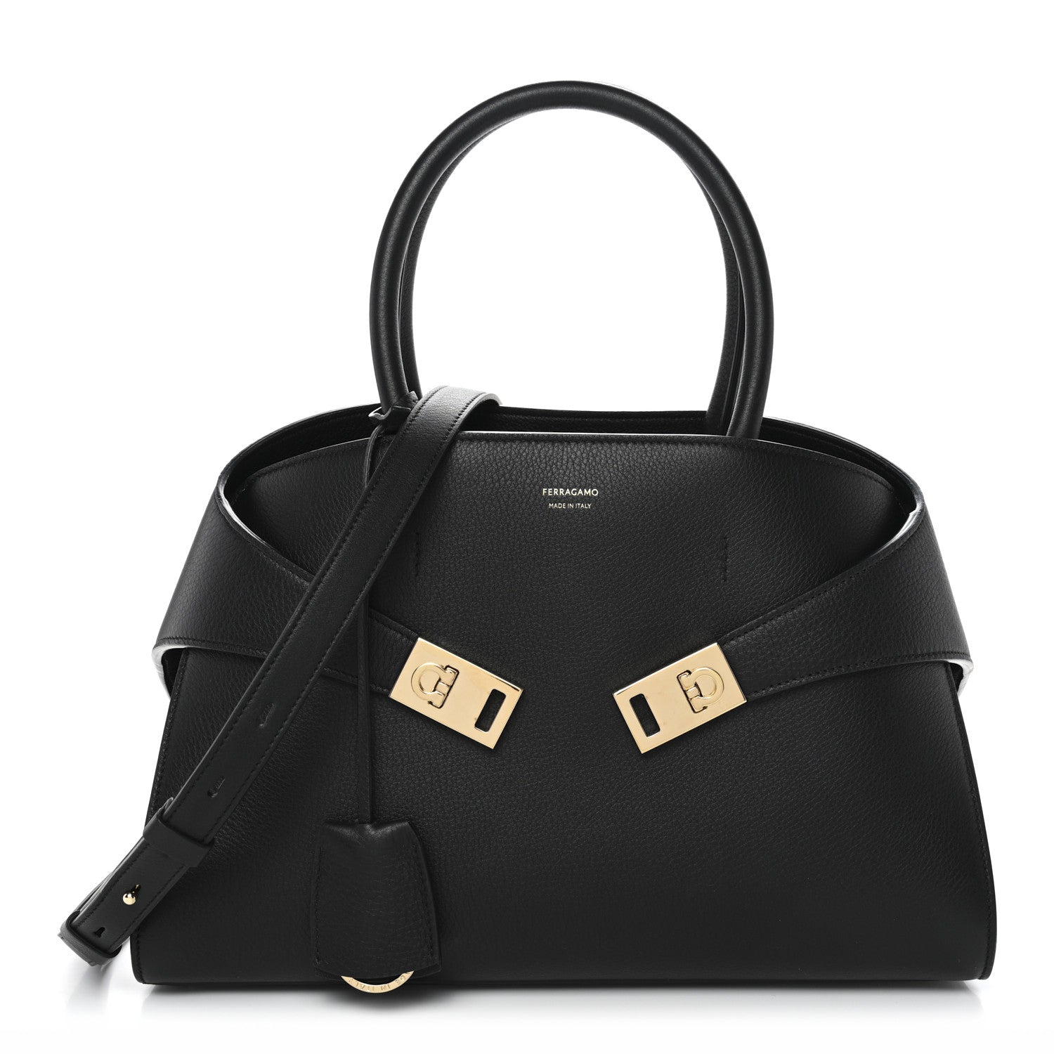 Salvatore Ferragamo Calfskin Small Hug Bag Black 1861165