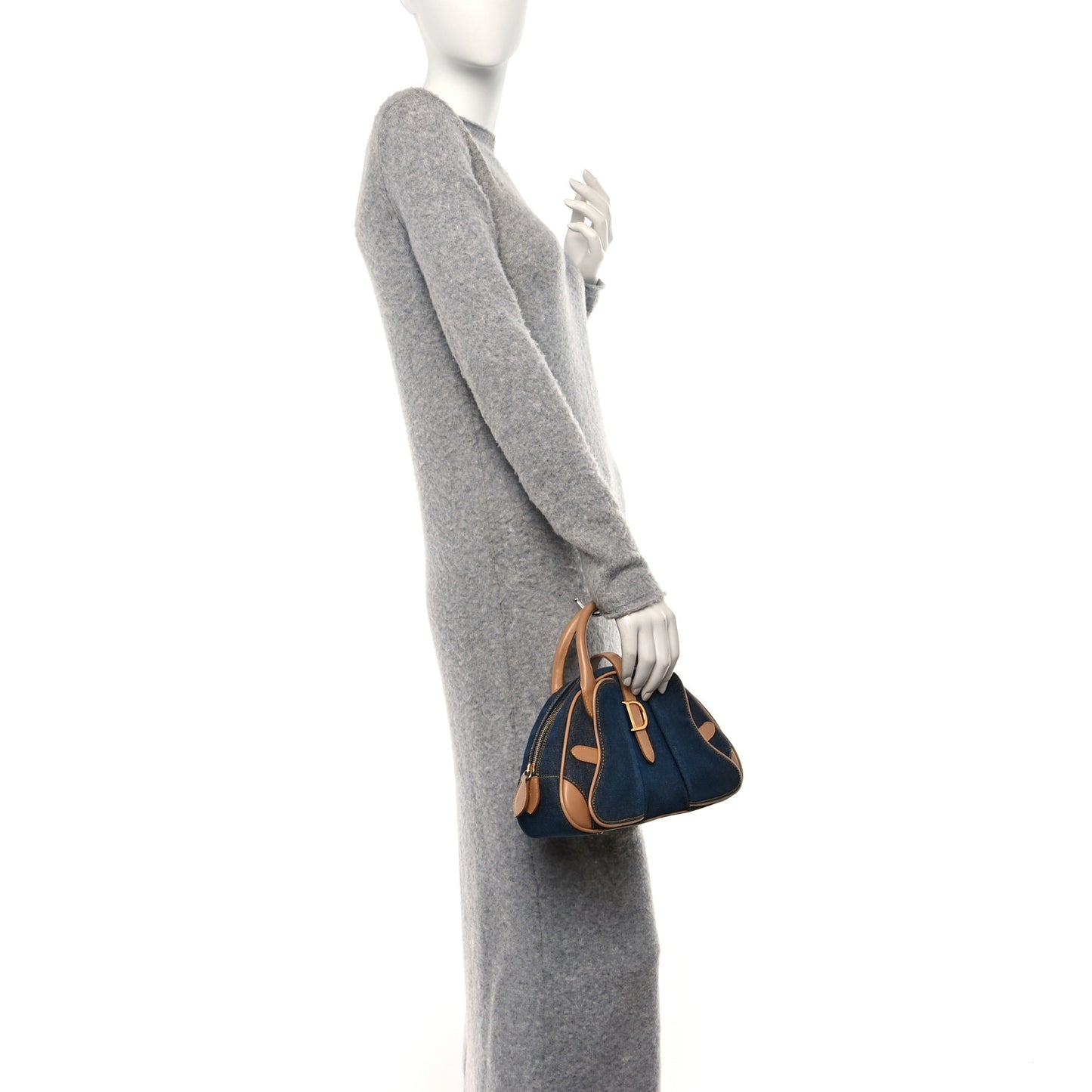 Denim Calfskin Mini Saddle Bowler Blue