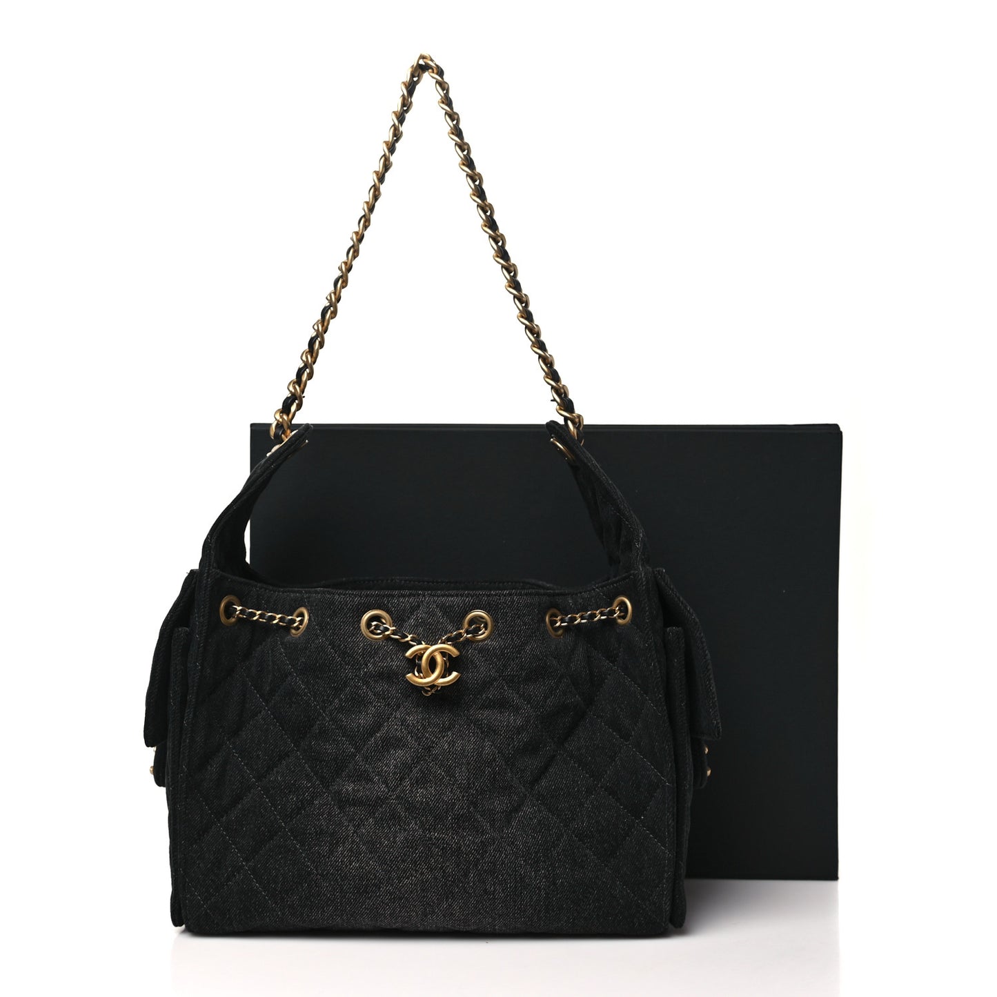 Denim Quilted Small Chanel 25 Handbag Black