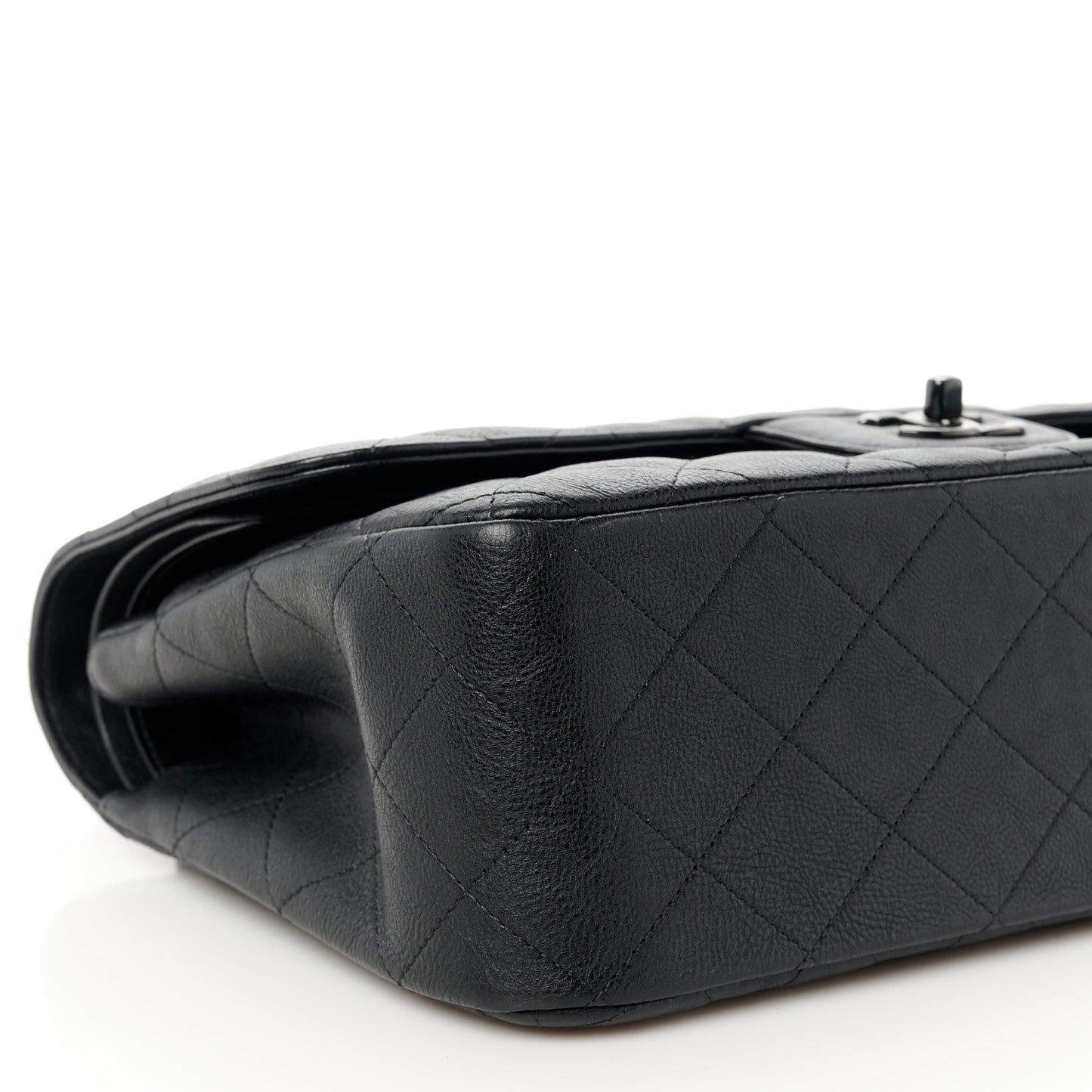 Crumpled Calfskin Quilted Jumbo Double Flap So Black