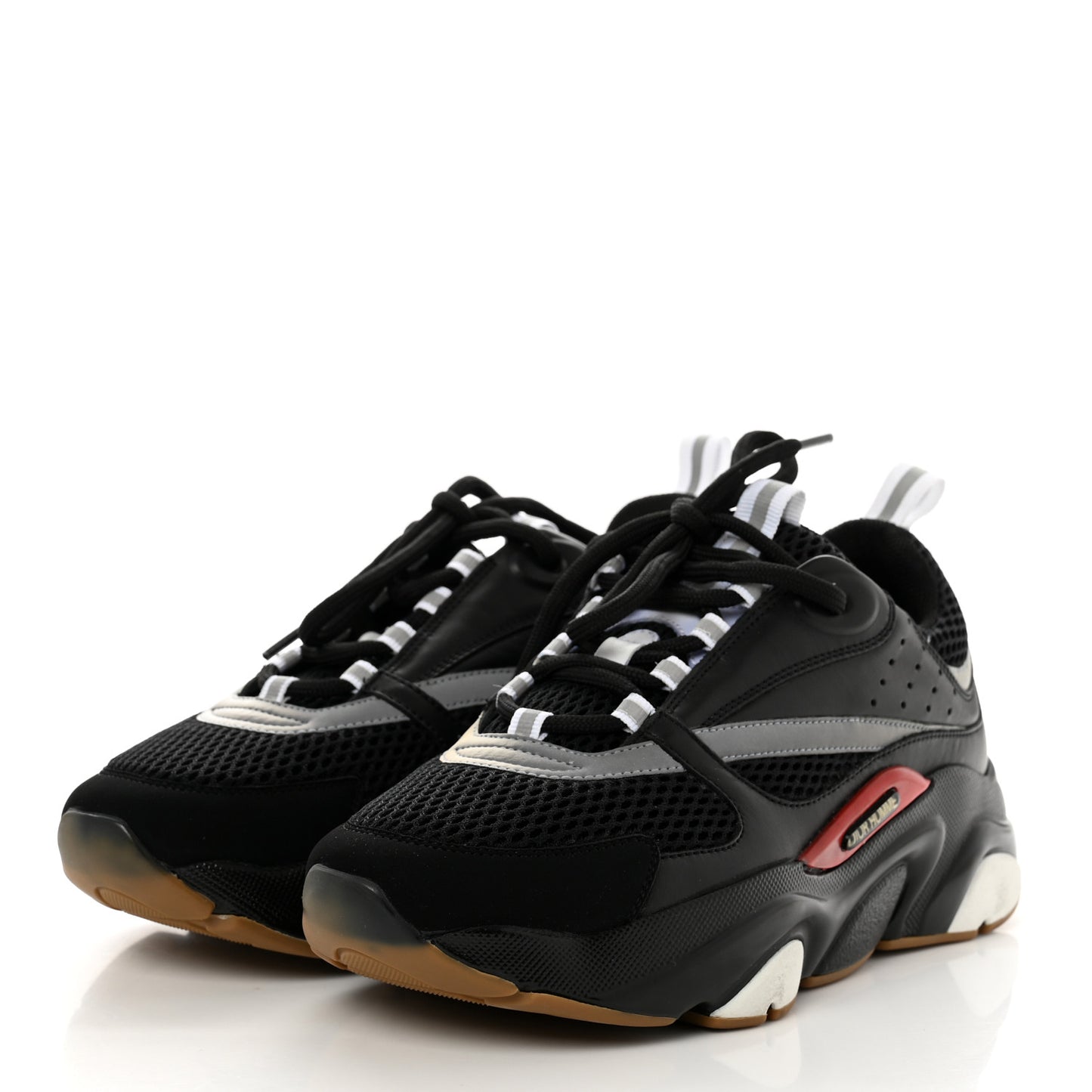 Technical Mesh Calfskin Mens B22 Sneakers 39 Black Red