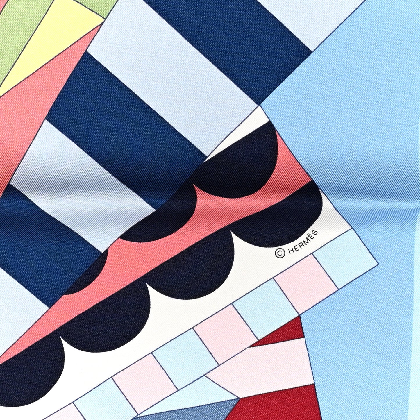 Silk Cheval de Fette Scarf 90 Bleu Ciel Vert Rose