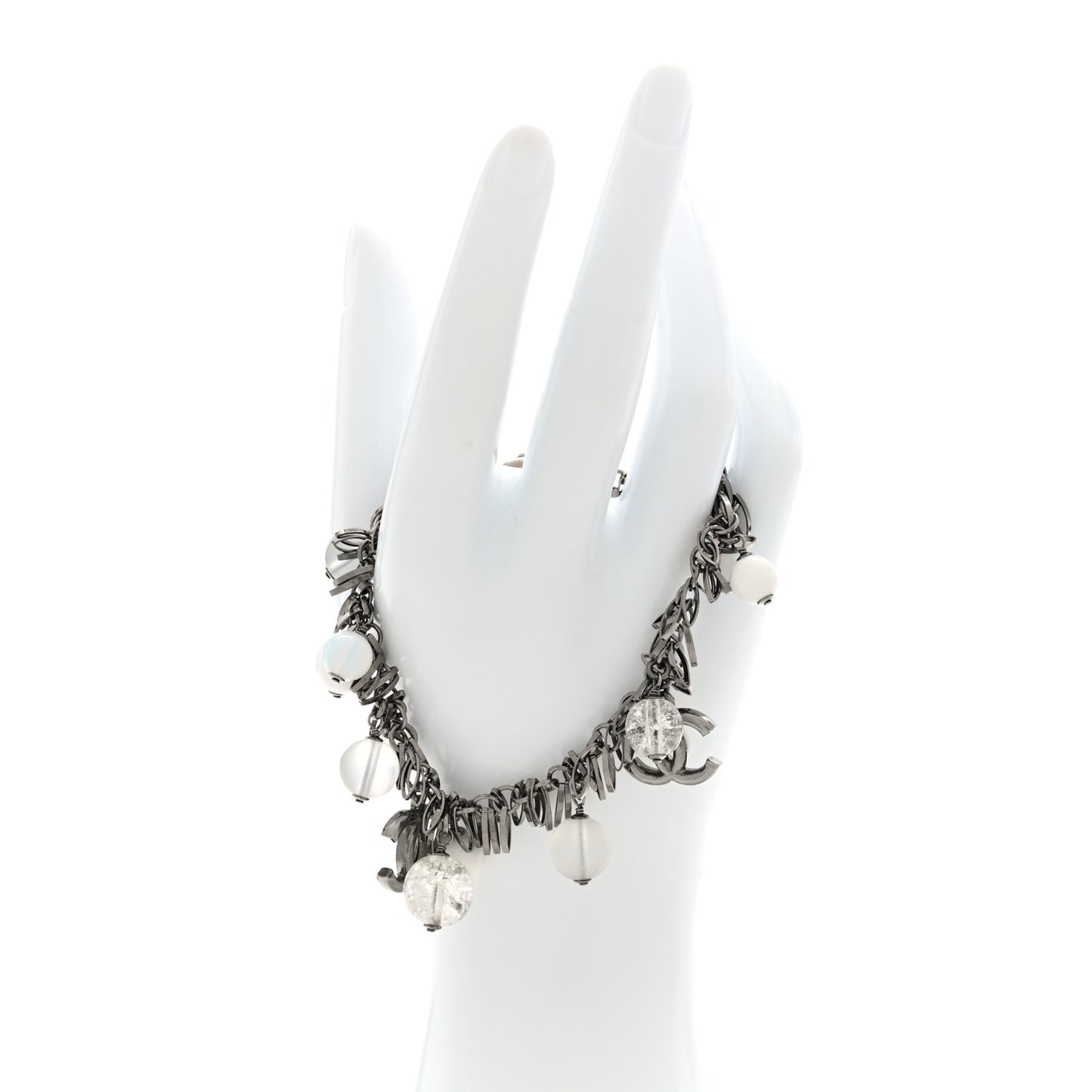Metal Crystal CC Bead Charm Bracelet Ruthenium Gold White