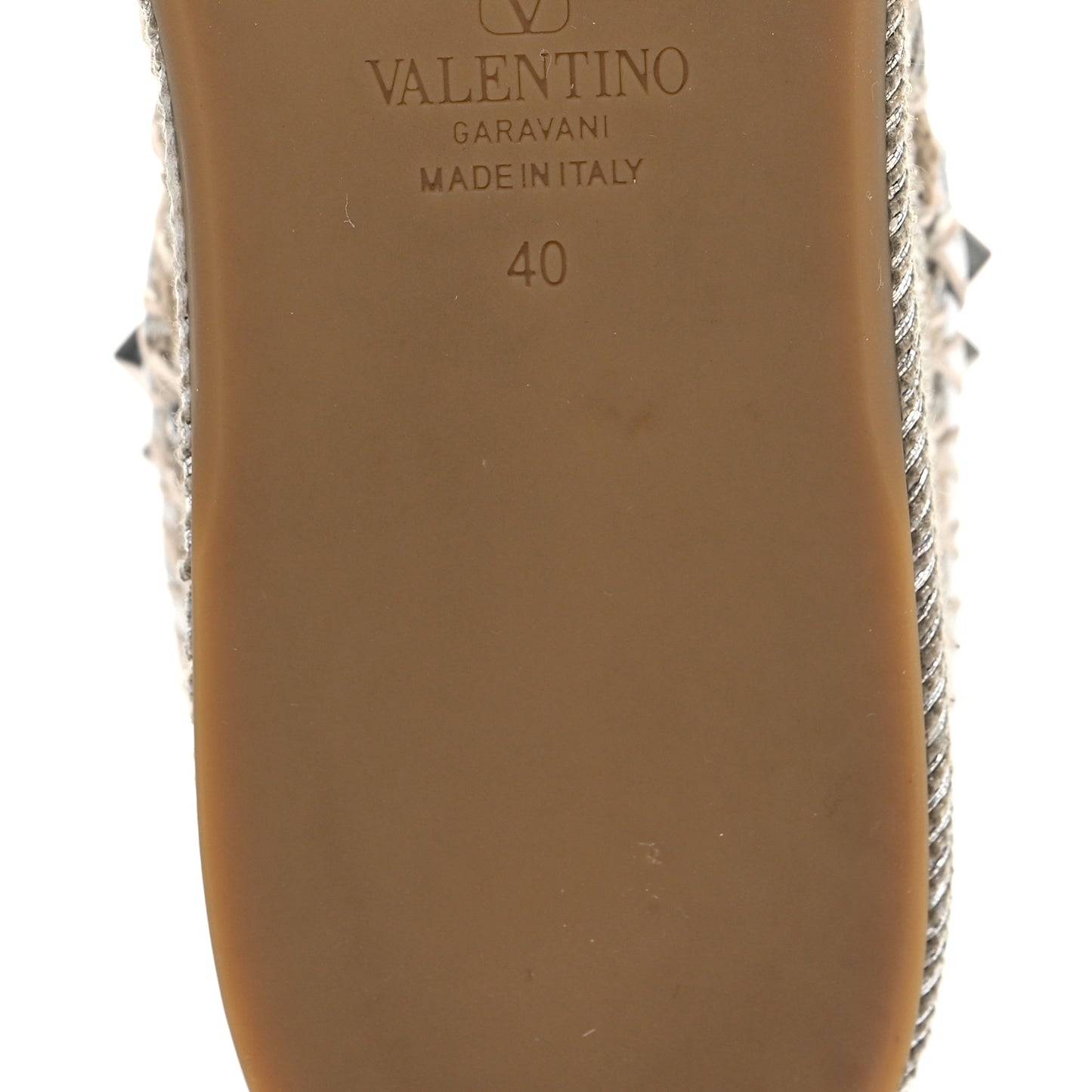 Metallic Grained Calfskin Rockstud Ankle Wrap Espadrille Flatform Sandals 40 Silver